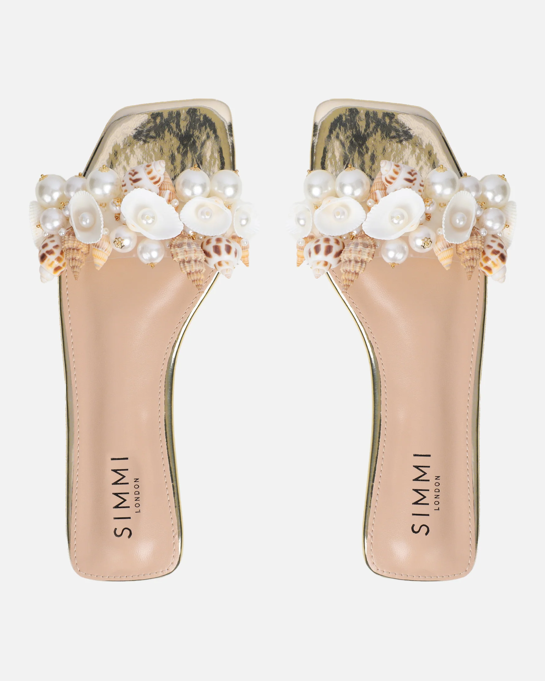 Shelz Gold Mirror Shell Trim Flat Sandals - Image 3