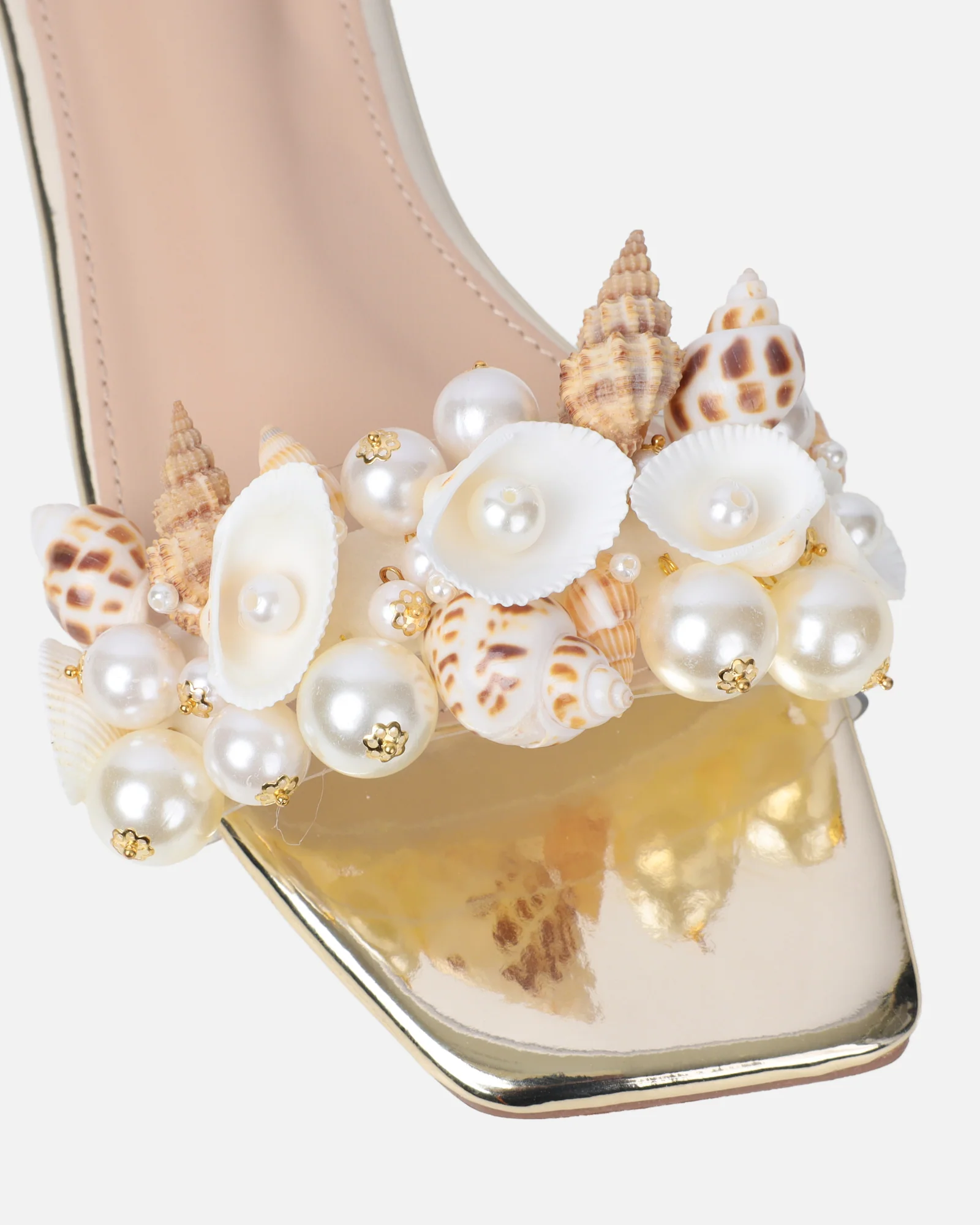 Shelz Gold Mirror Shell Trim Flat Sandals - Image 4