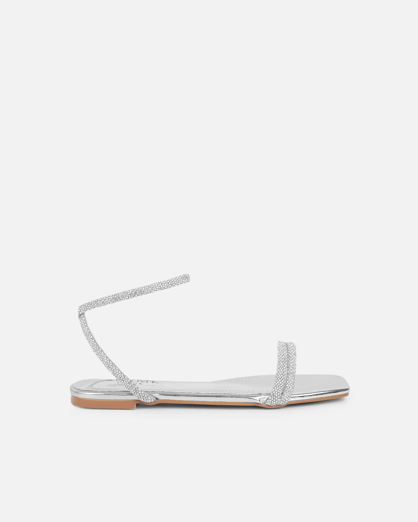 Shezz Silver Metallic Diamante Flat Sandals - Image 3