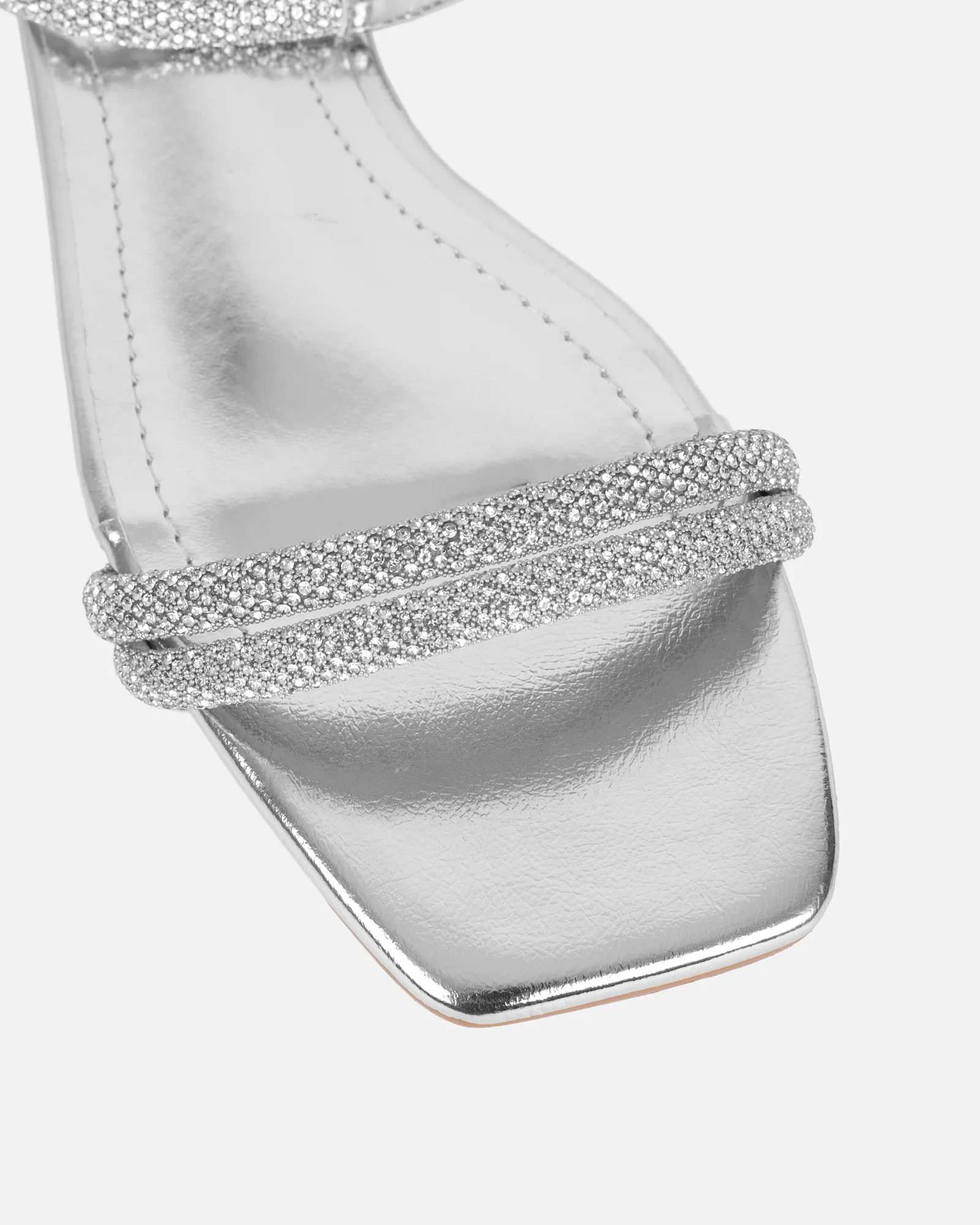 Shezz Silver Metallic Diamante Flat Sandals - Image 4