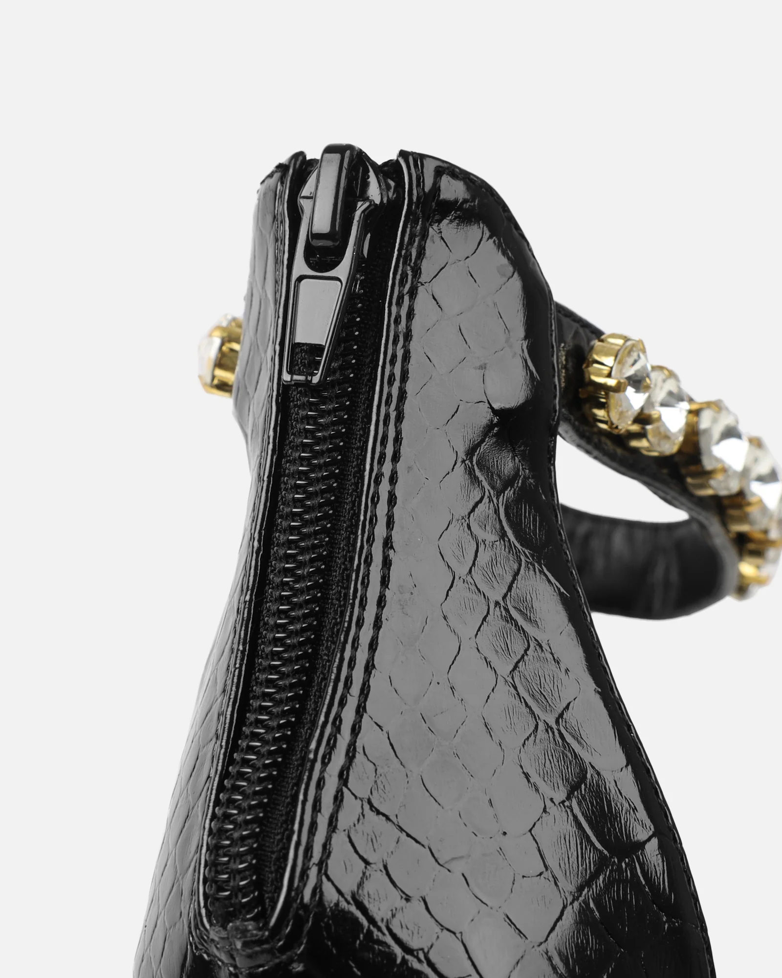 Shivi Black Faux Snake Diamante Heeled Sandals - Image 3