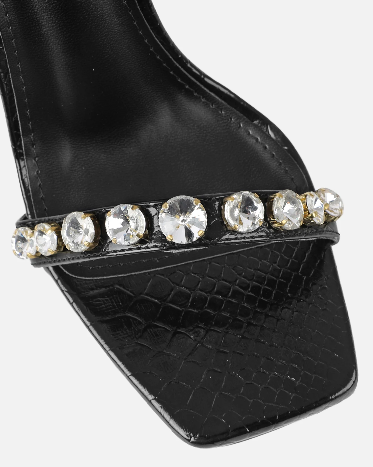 Shivi Black Faux Snake Diamante Heeled Sandals - Image 4