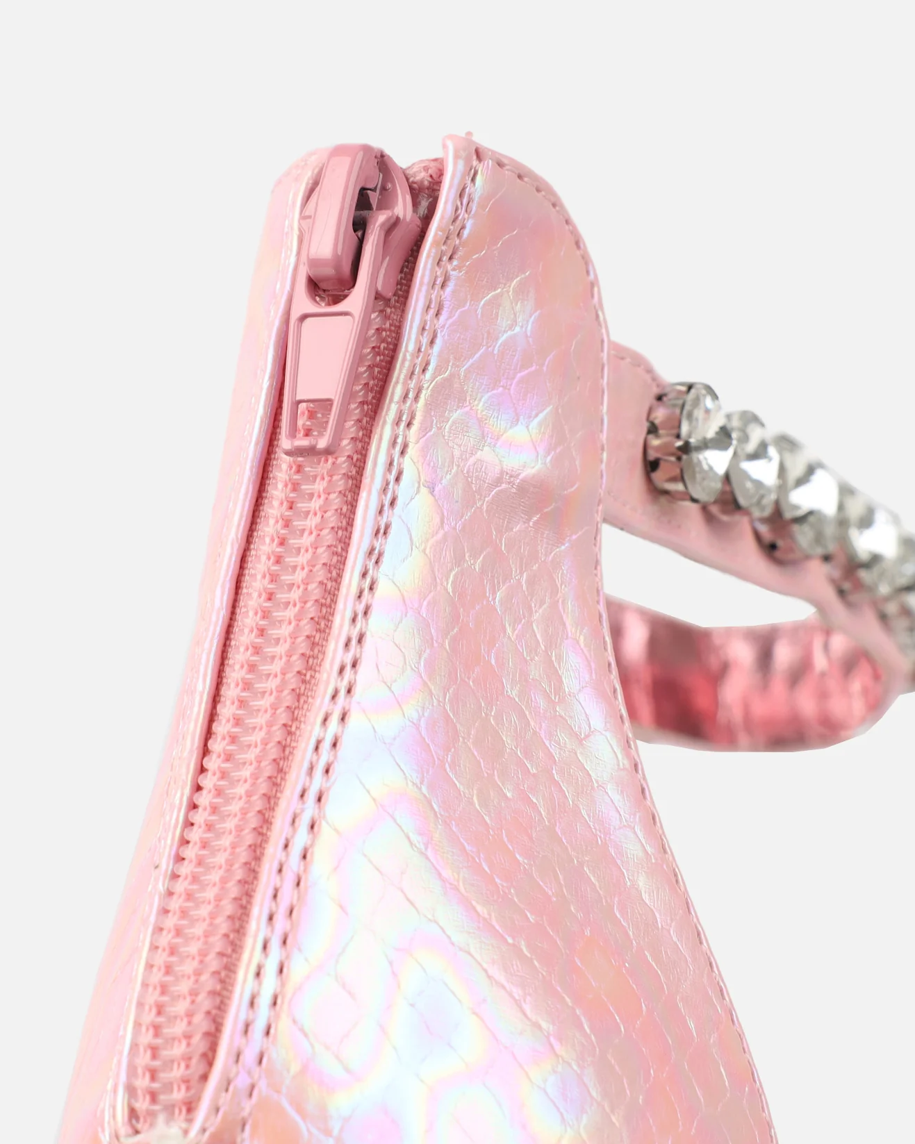 Shivi Pink Faux Snake Diamante Heeled Sandals - Image 3