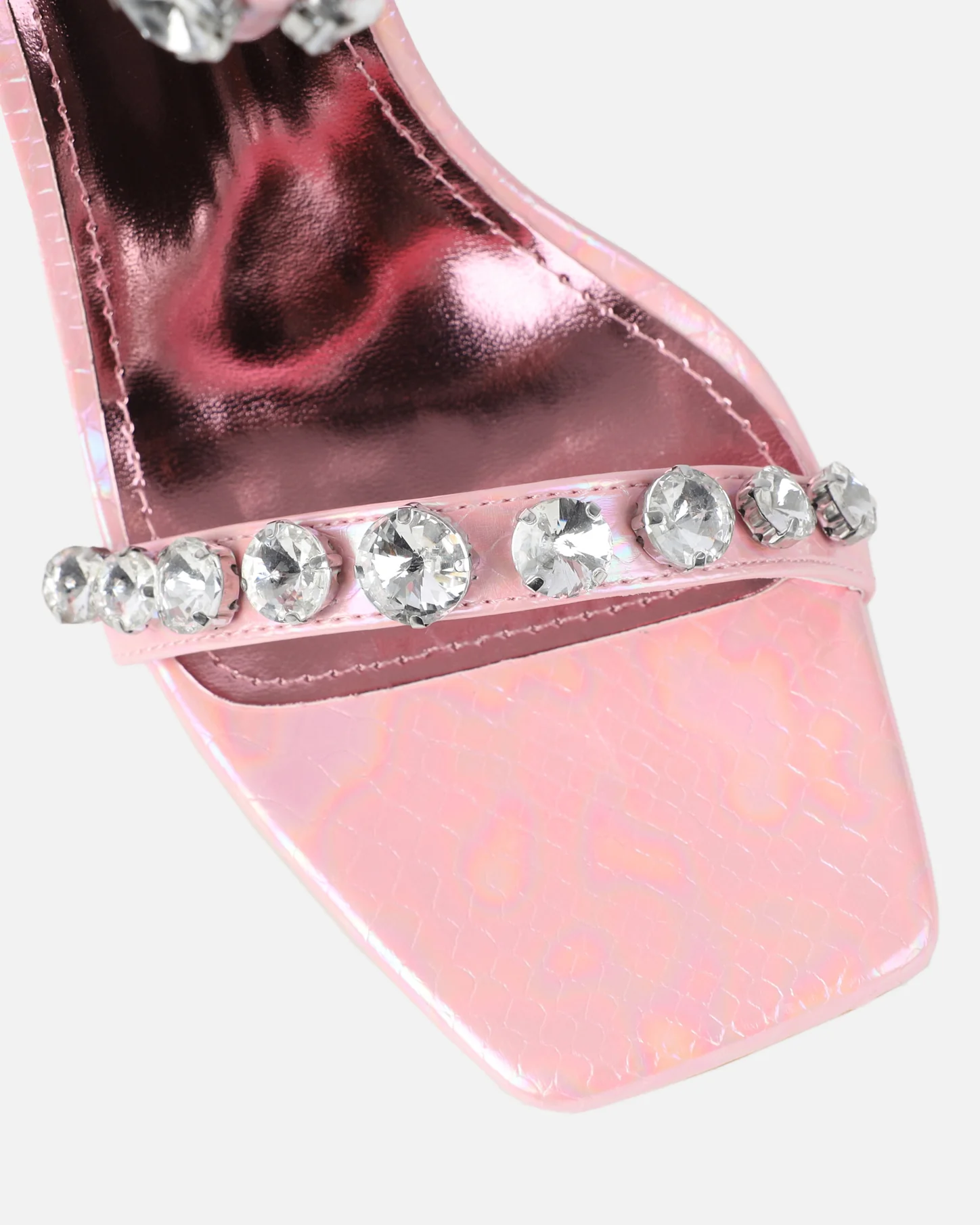 Shivi Pink Faux Snake Diamante Heeled Sandals - Image 4