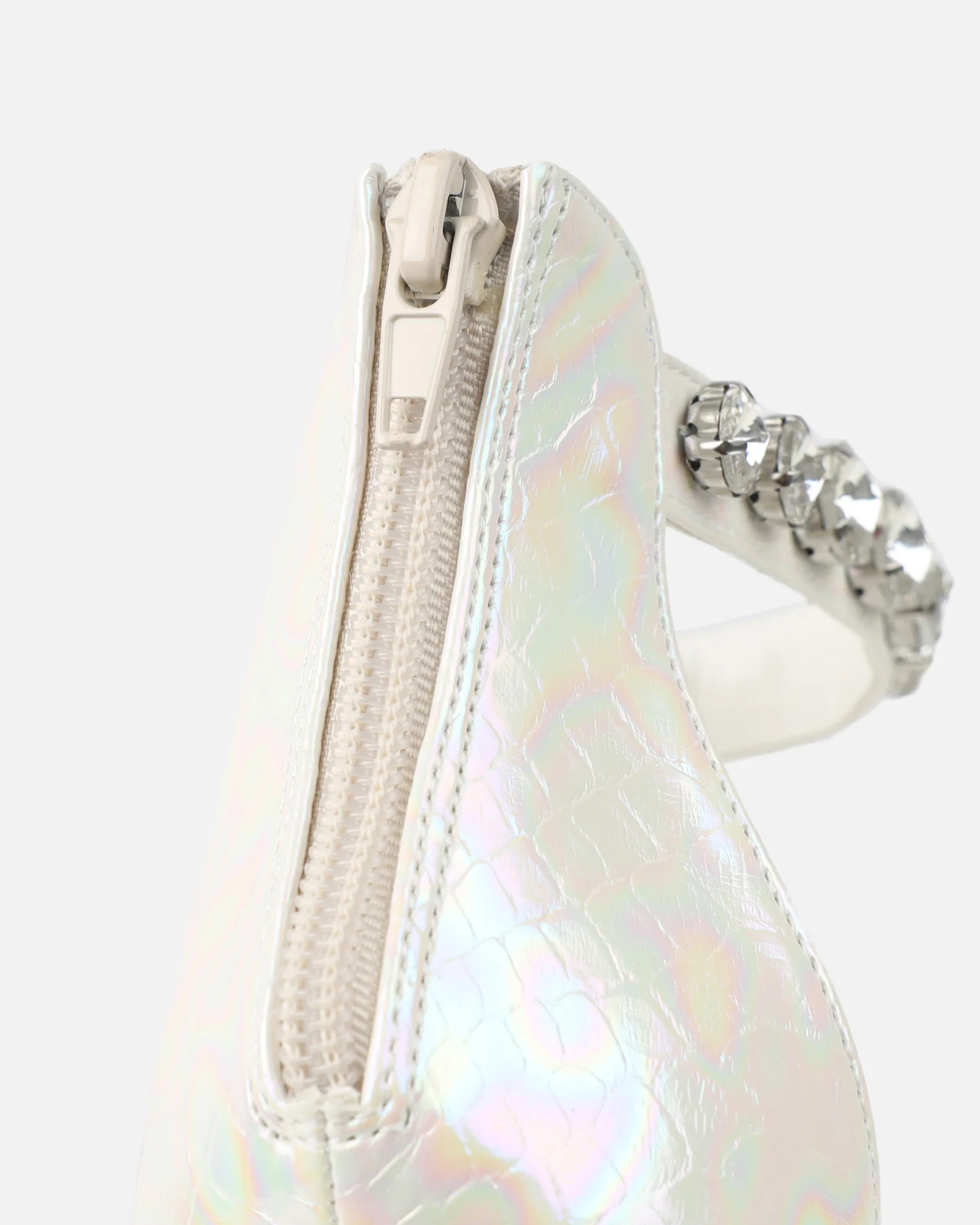 Shivi White Faux Snake Diamante Heeled Sandals - Image 3