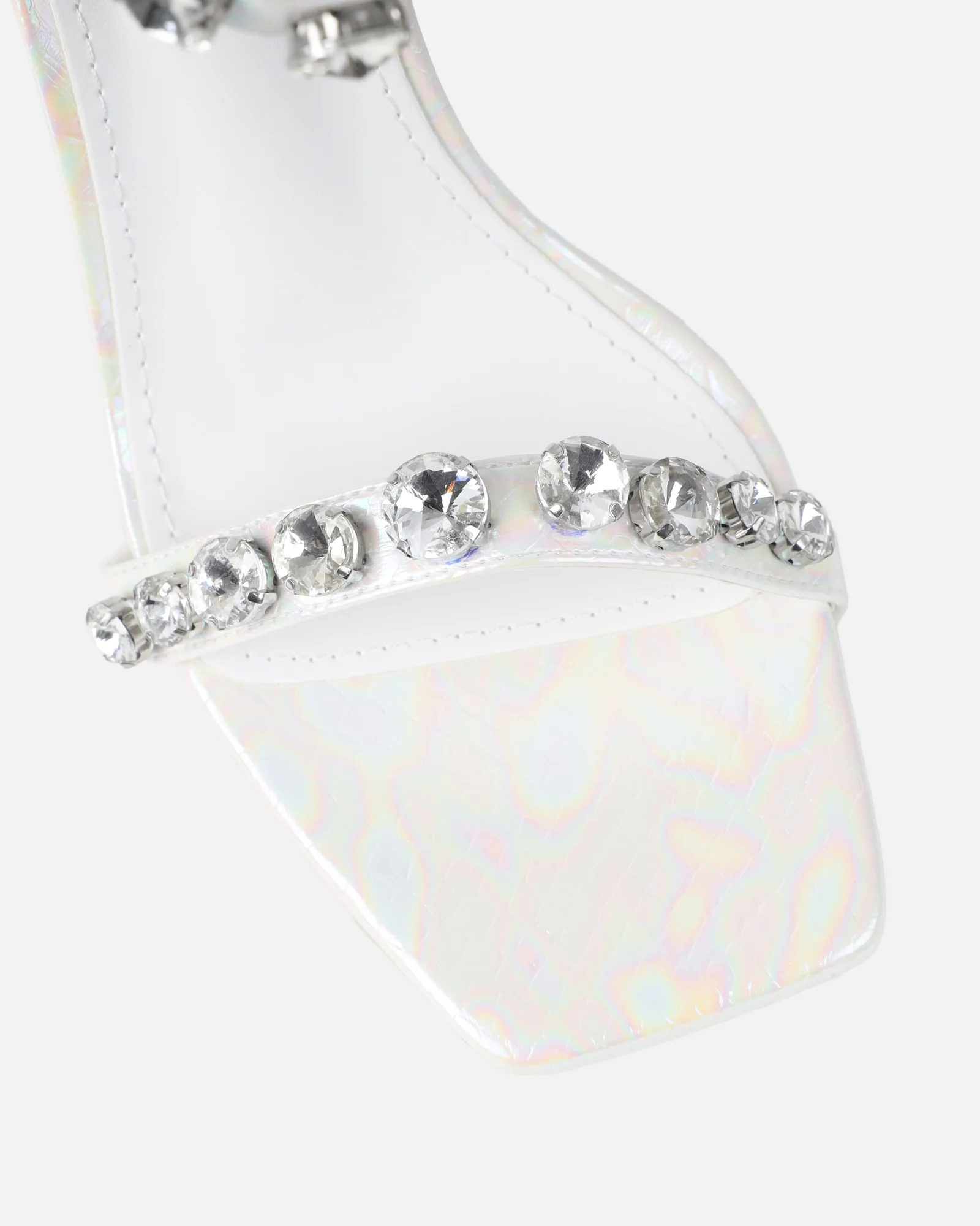 Shivi White Faux Snake Diamante Heeled Sandals - Image 4