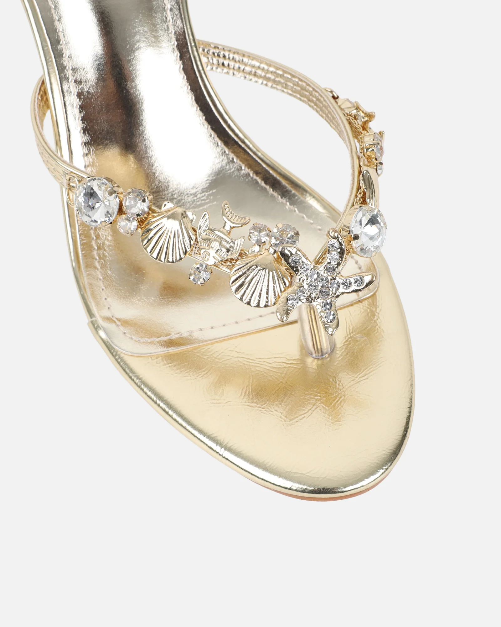Silla Gold Metallic Shell Detail Toe Post Heeled Sandals - Image 4