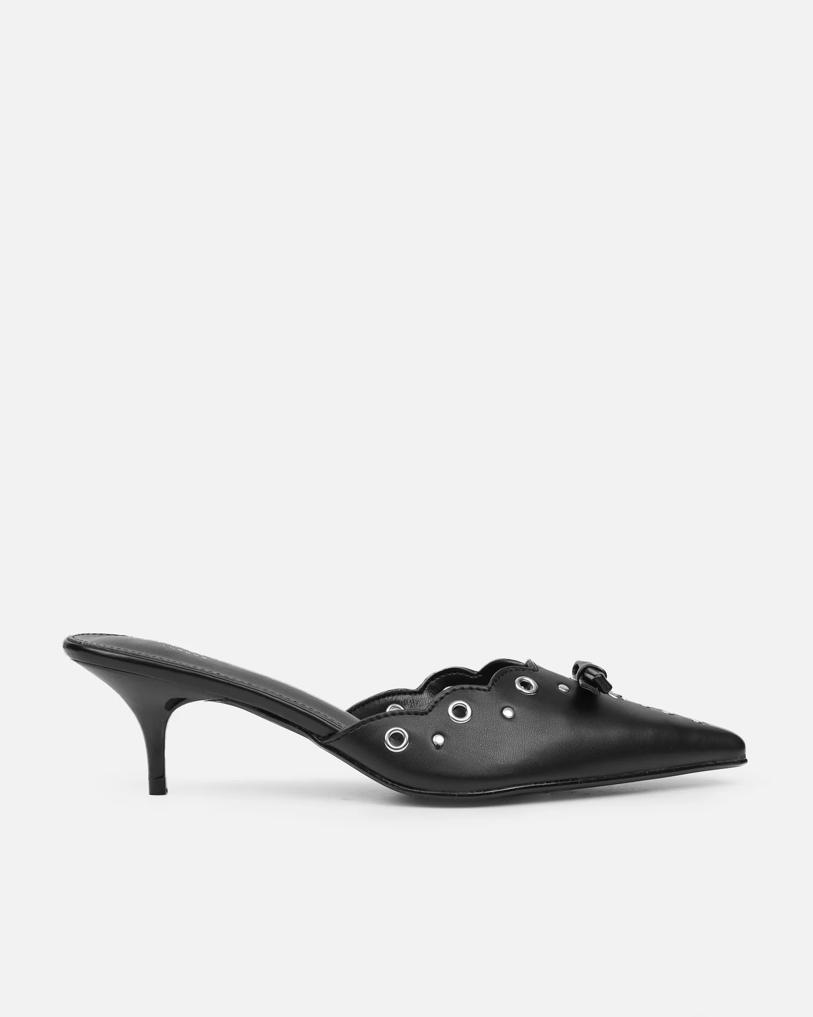 Skyes Black Eyelet Detail Low Heel Court Shoes - Image 2