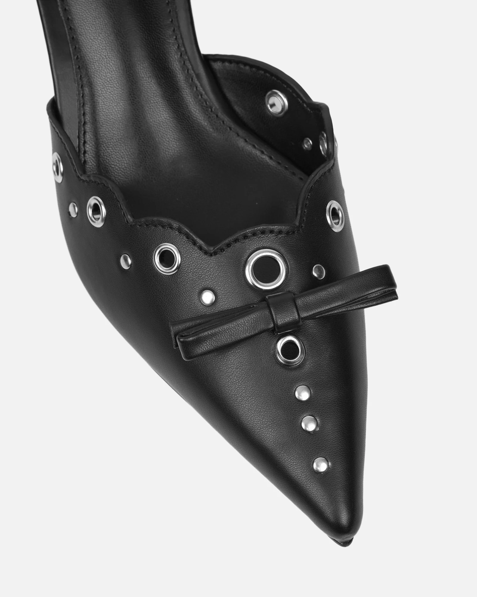 Skyes Black Eyelet Detail Low Heel Court Shoes - Image 4