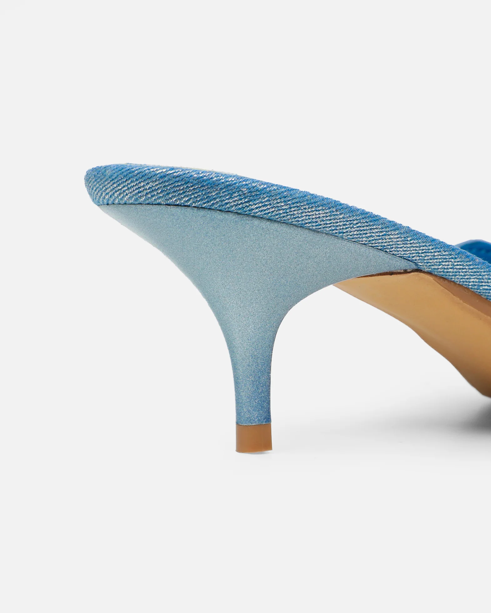 Skyes Metallic Denim Eyelet Detail Low Heel Court Shoes - Image 3