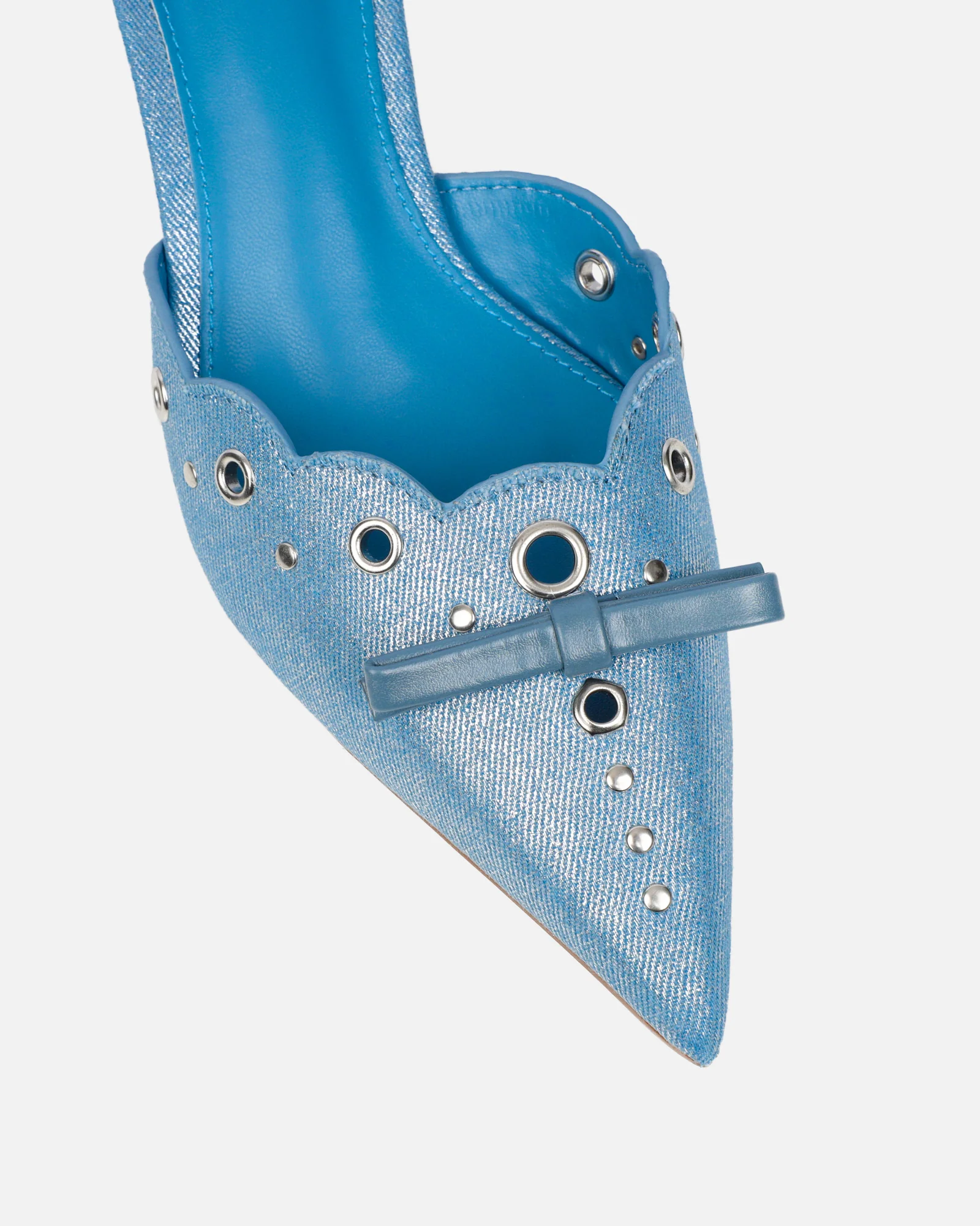 Skyes Metallic Denim Eyelet Detail Low Heel Court Shoes - Image 4