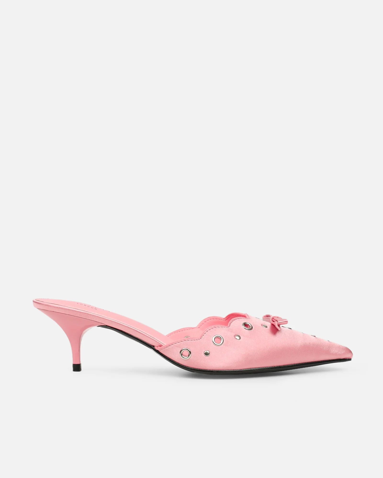 Skyes Pink Satin Eyelet Detail Low Heel Court Shoes - Image 2