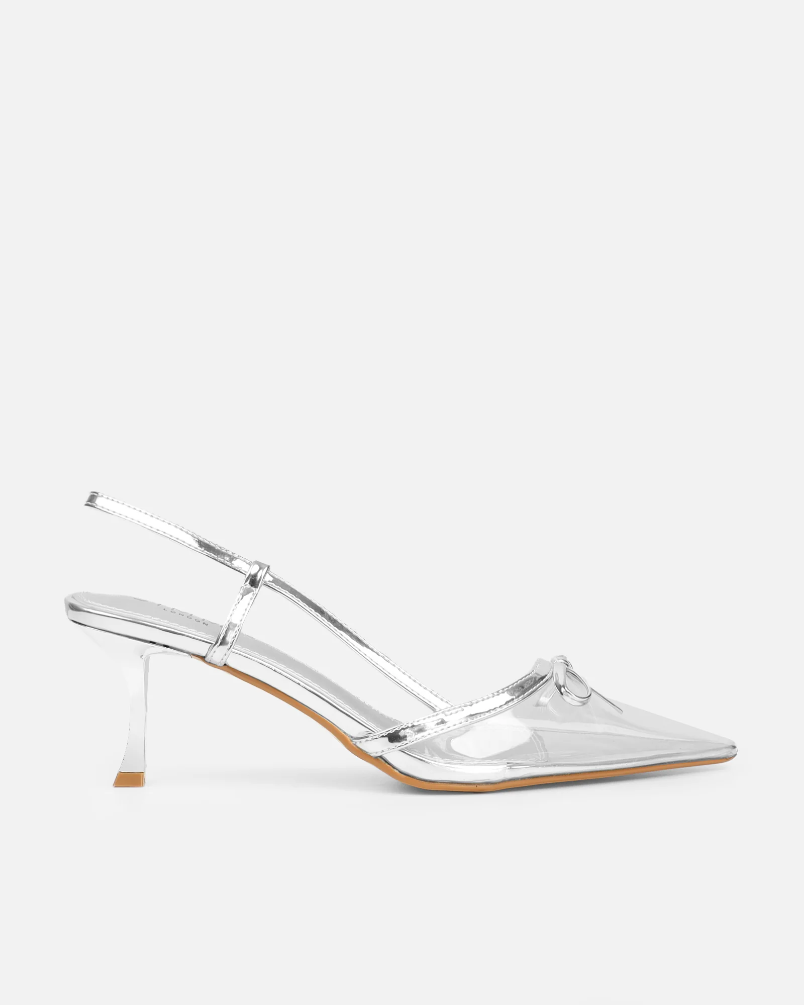 Sloanne Clear Silver Low Heel Court Shoes - Image 2