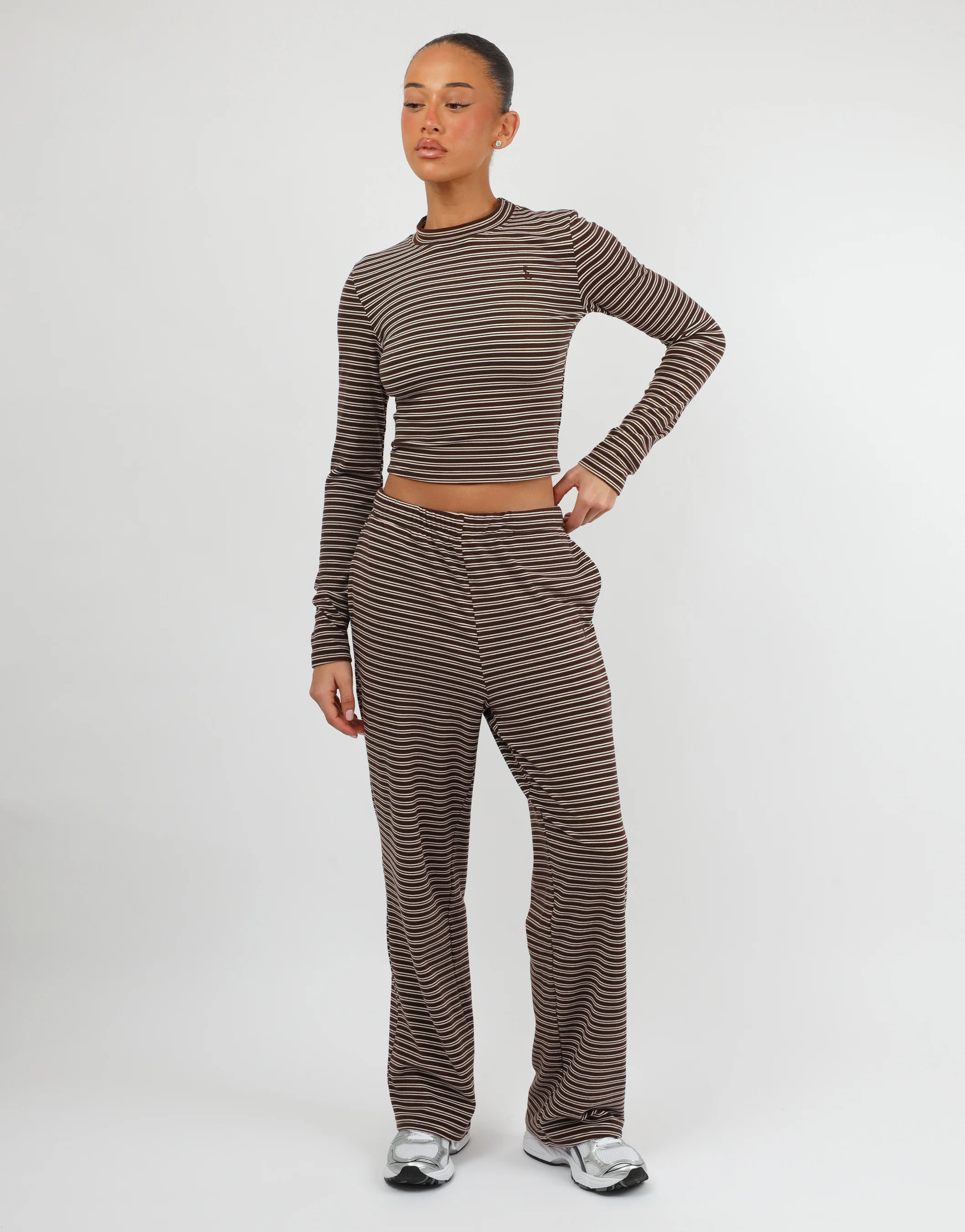 Tilly Super Soft Stripe Trouser In Brown
