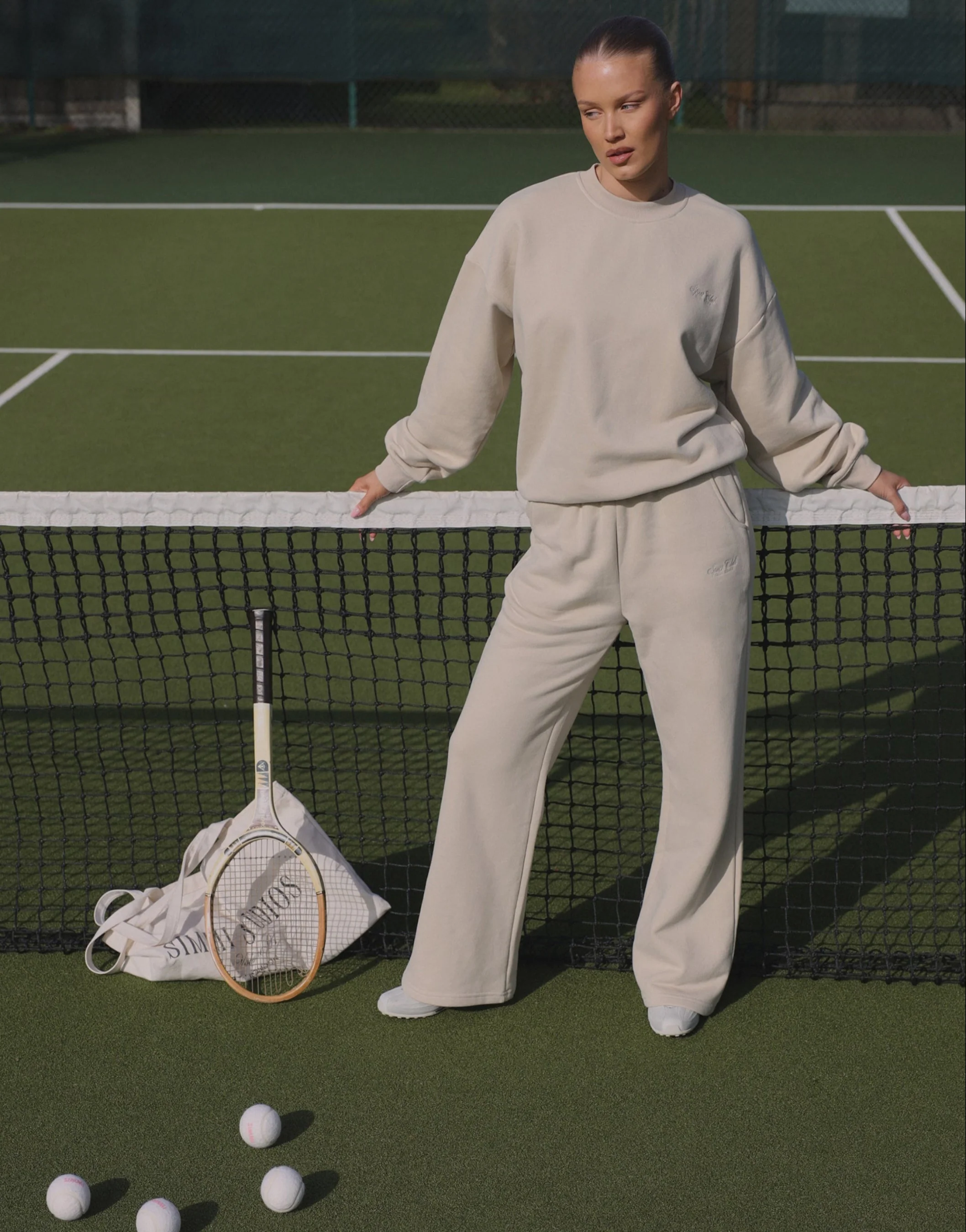 Sola Simmi Studios Embroidered Logo Joggers In Beige