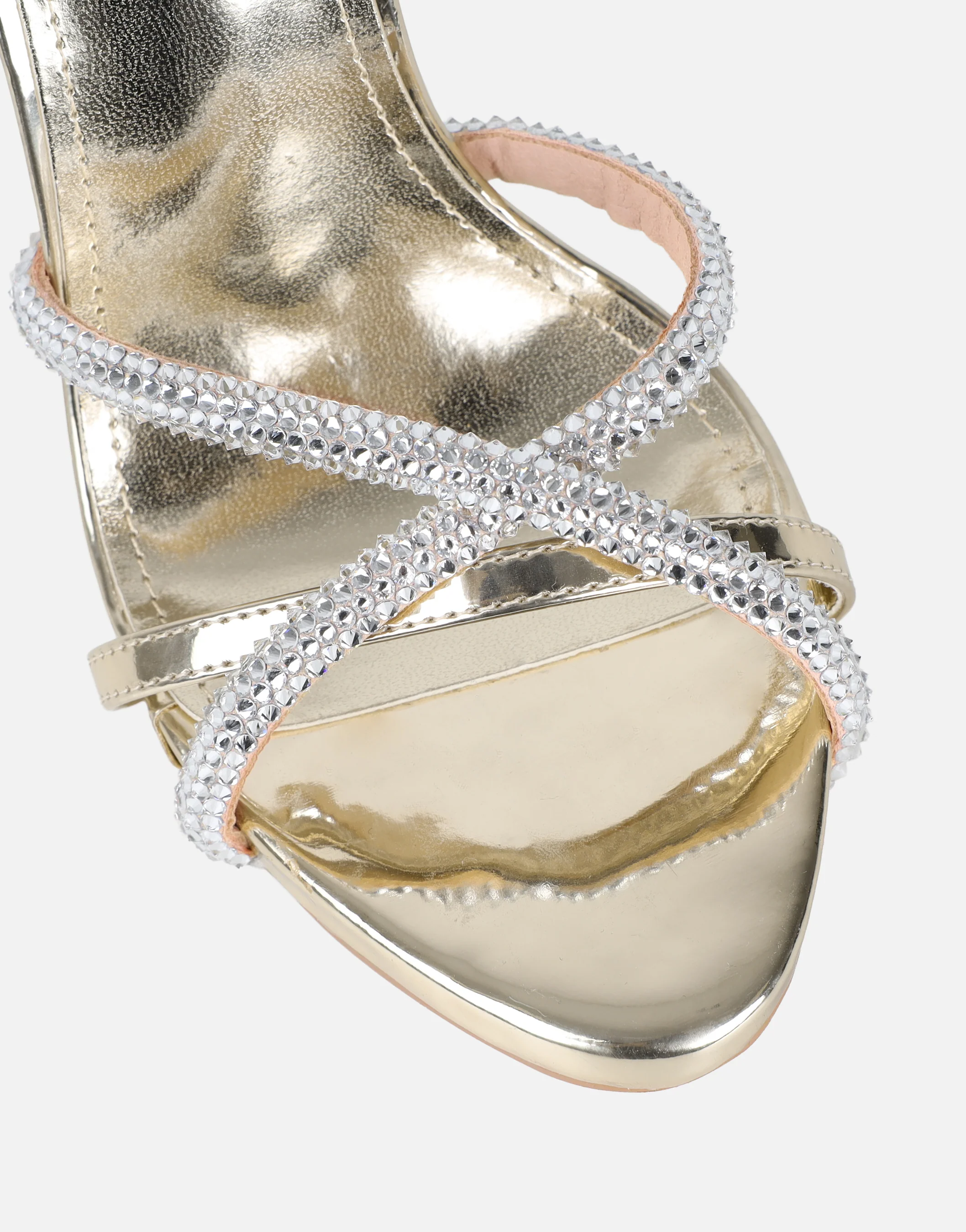 Solar Gold Mirror Diamante Heeled Sandals - Image 3