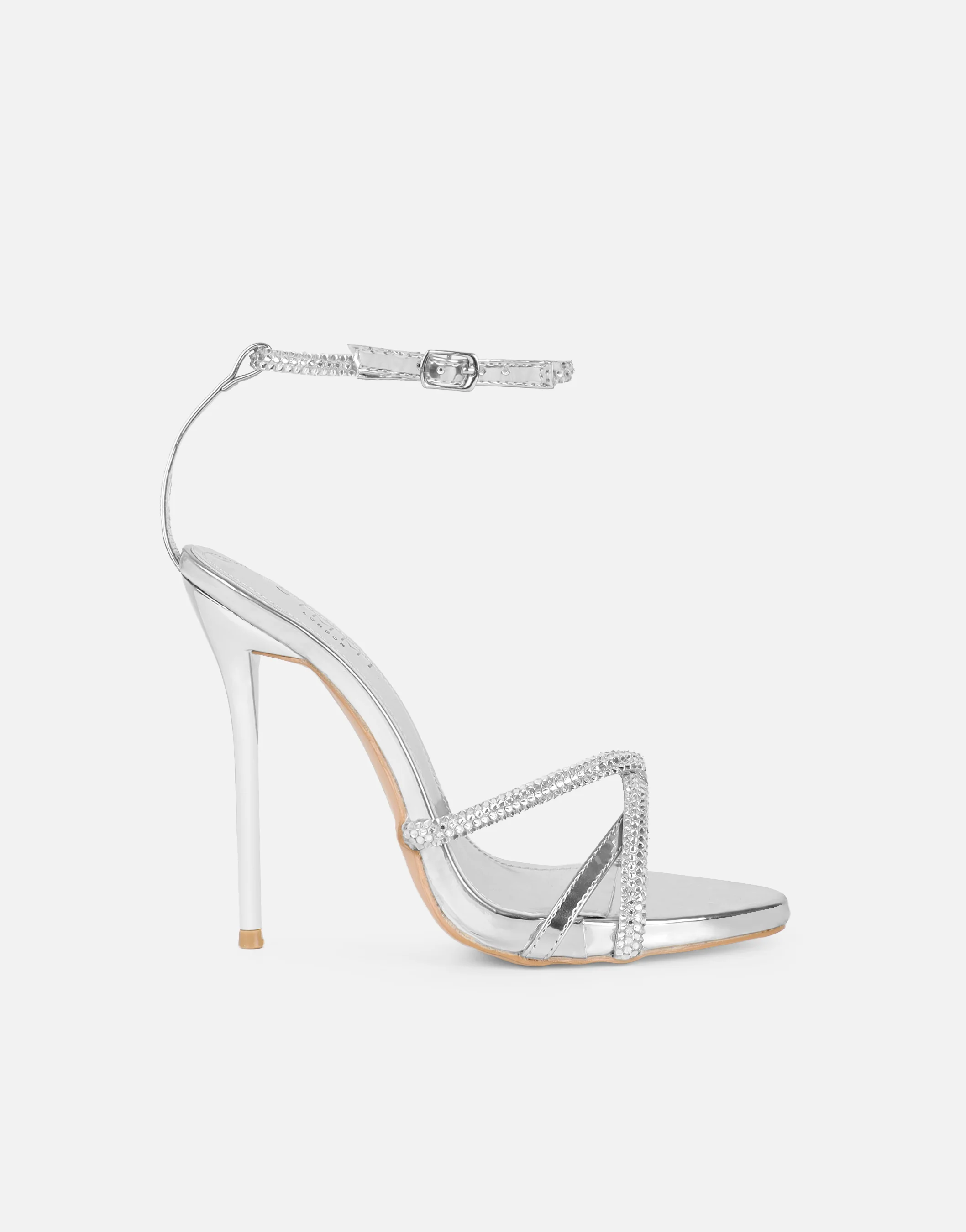 Solar Silver Mirror Diamante Heeled Sandals - Image 2