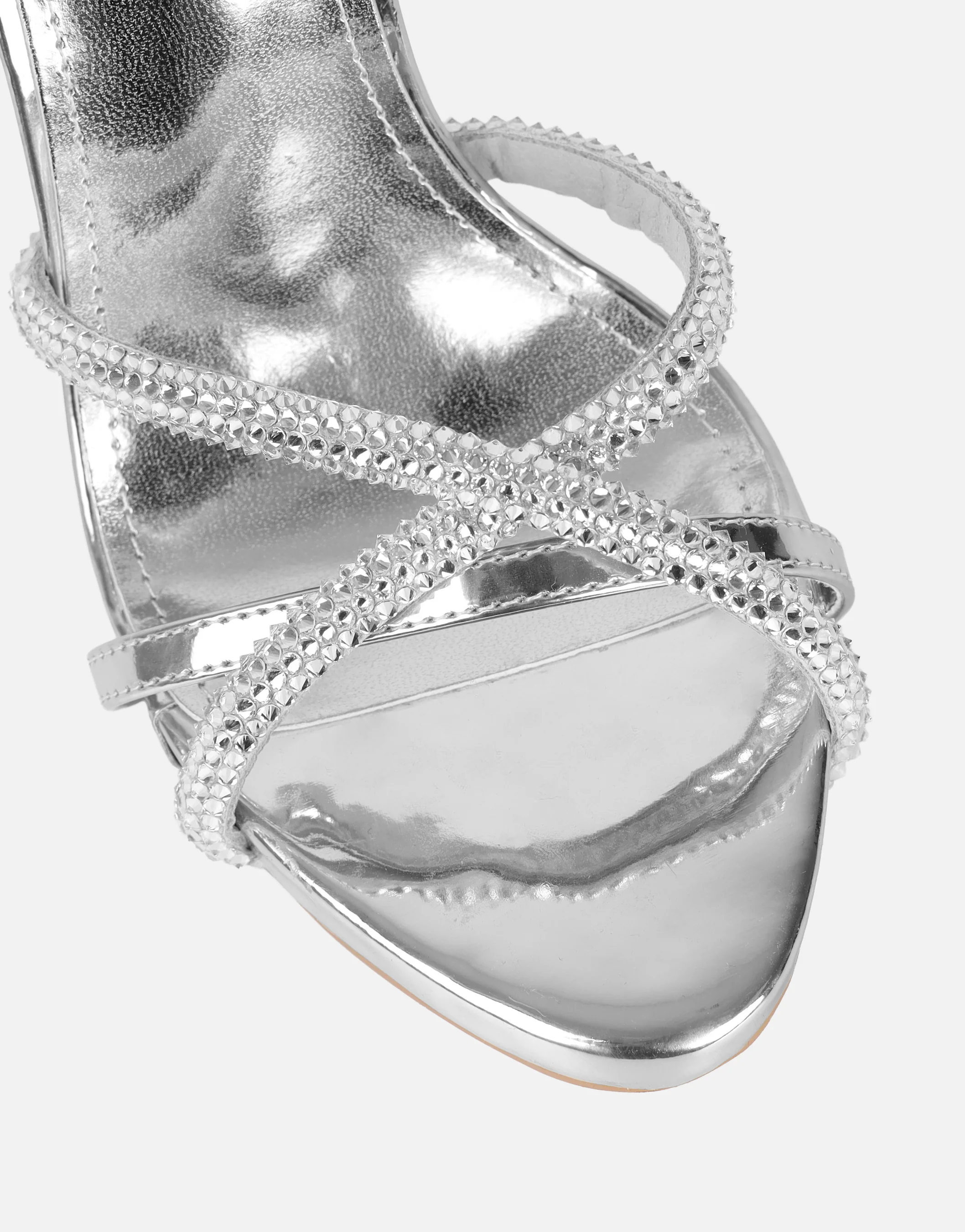 Solar Silver Mirror Diamante Heeled Sandals - Image 3