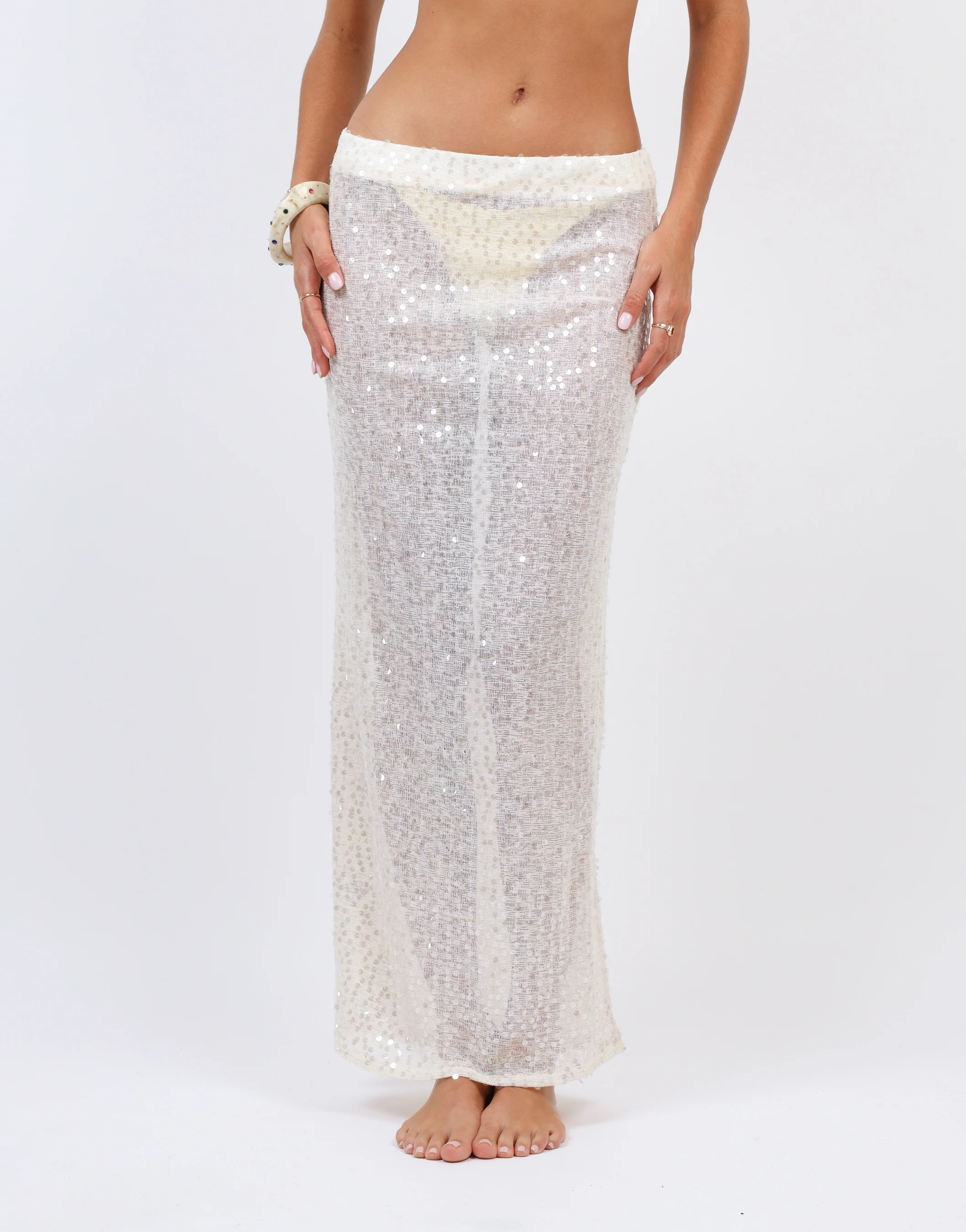 Solara Sequin Maxi Beach Skirt In Cream - Image 2