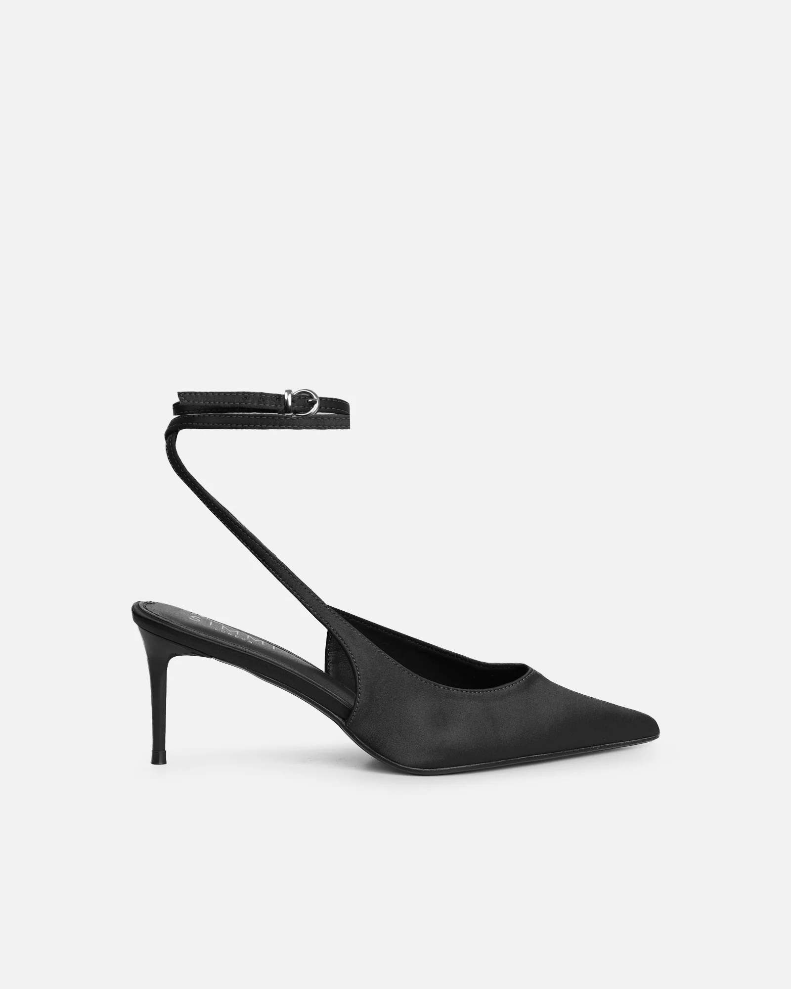 Sonika Black Satin Strappy Slingback Court Shoes - Image 2