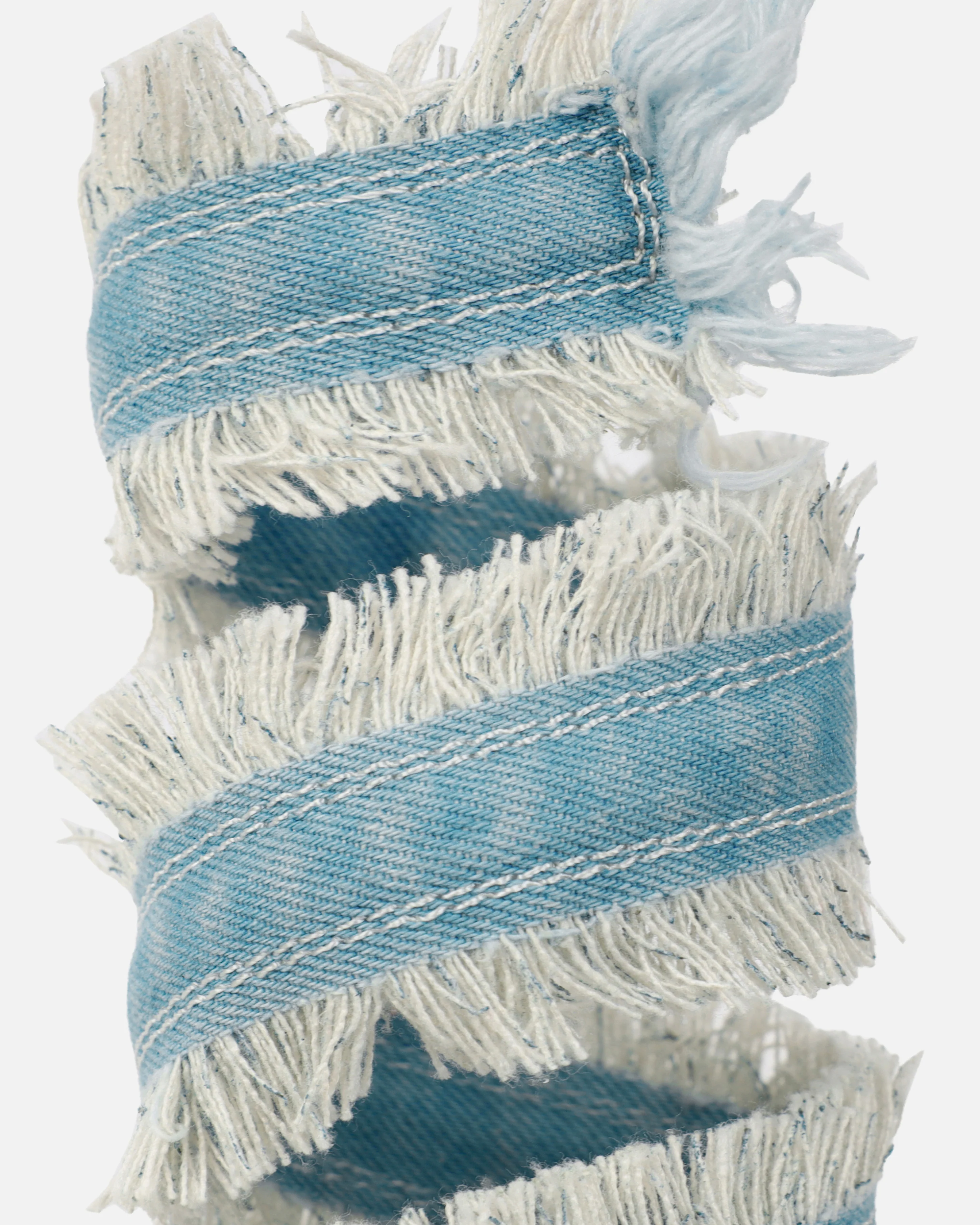 Sonya Blue Denim Frayed Spiral Heeled Sandals - Image 3