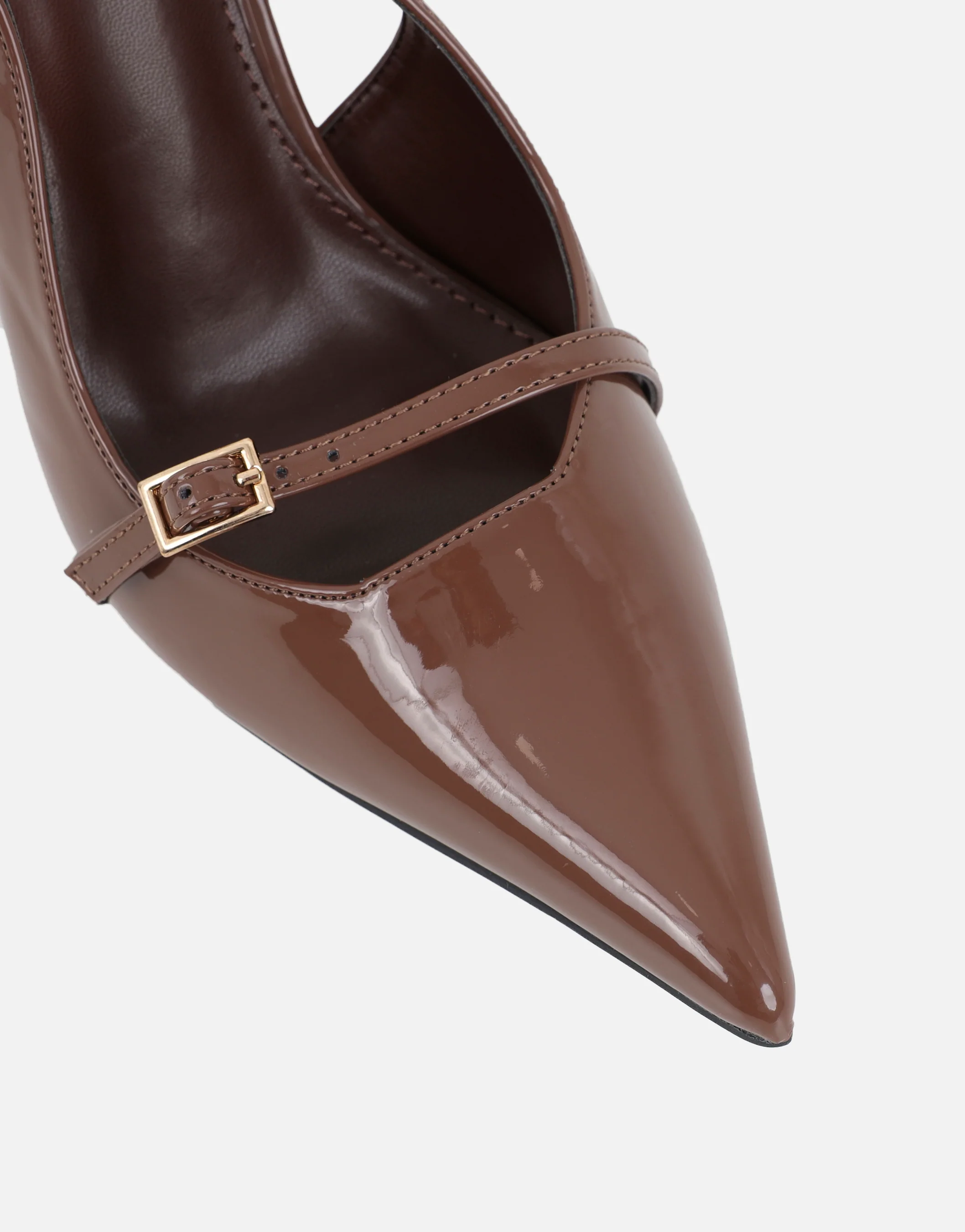 Sonya Mocha Patent Sling Back Court Shoes - Image 4