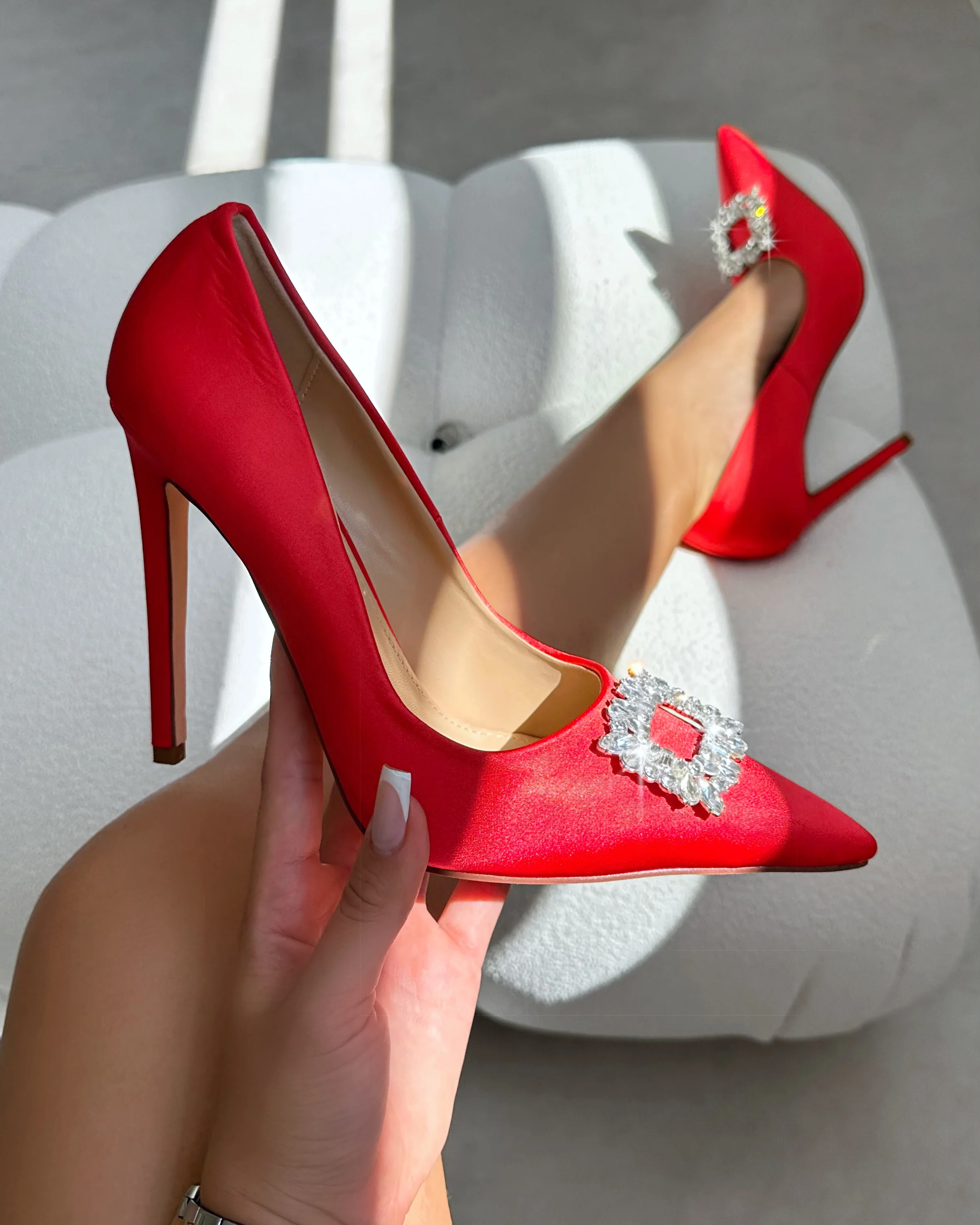 Sparks Red Satin Diamante Court Shoes