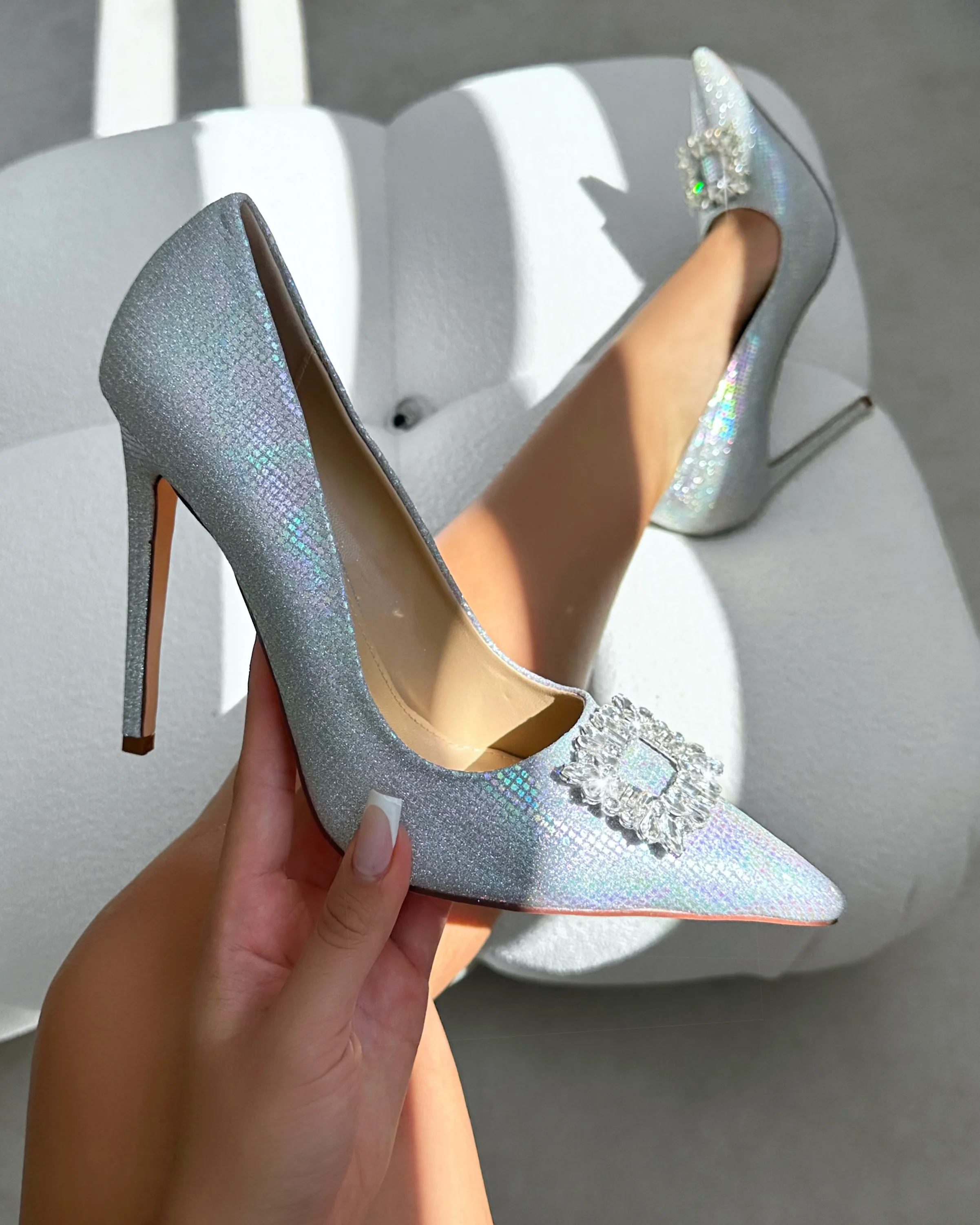 Sparks Silver Shimmer Diamante Court Shoes