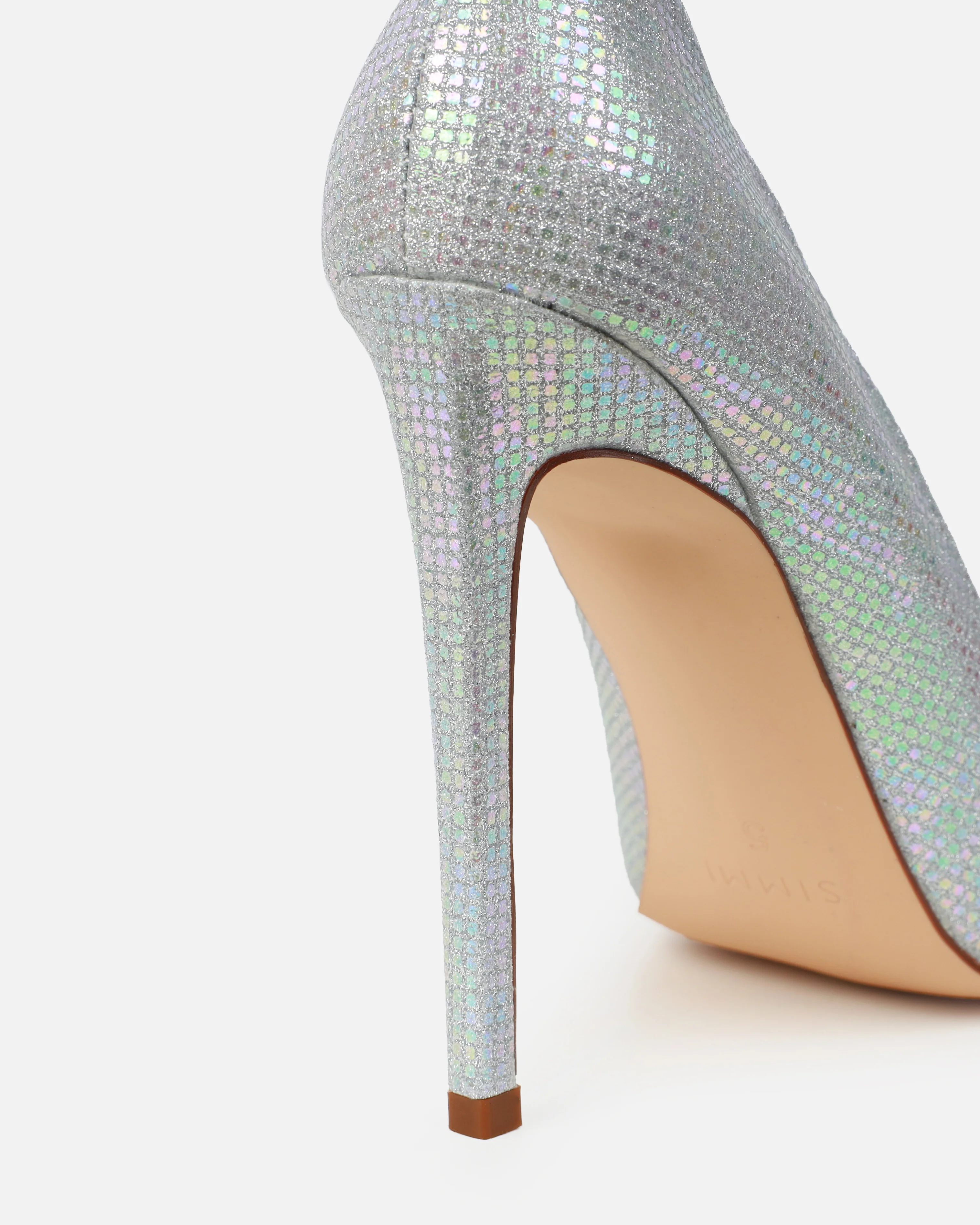 Sparks Silver Shimmer Diamante Court Shoes - Image 3