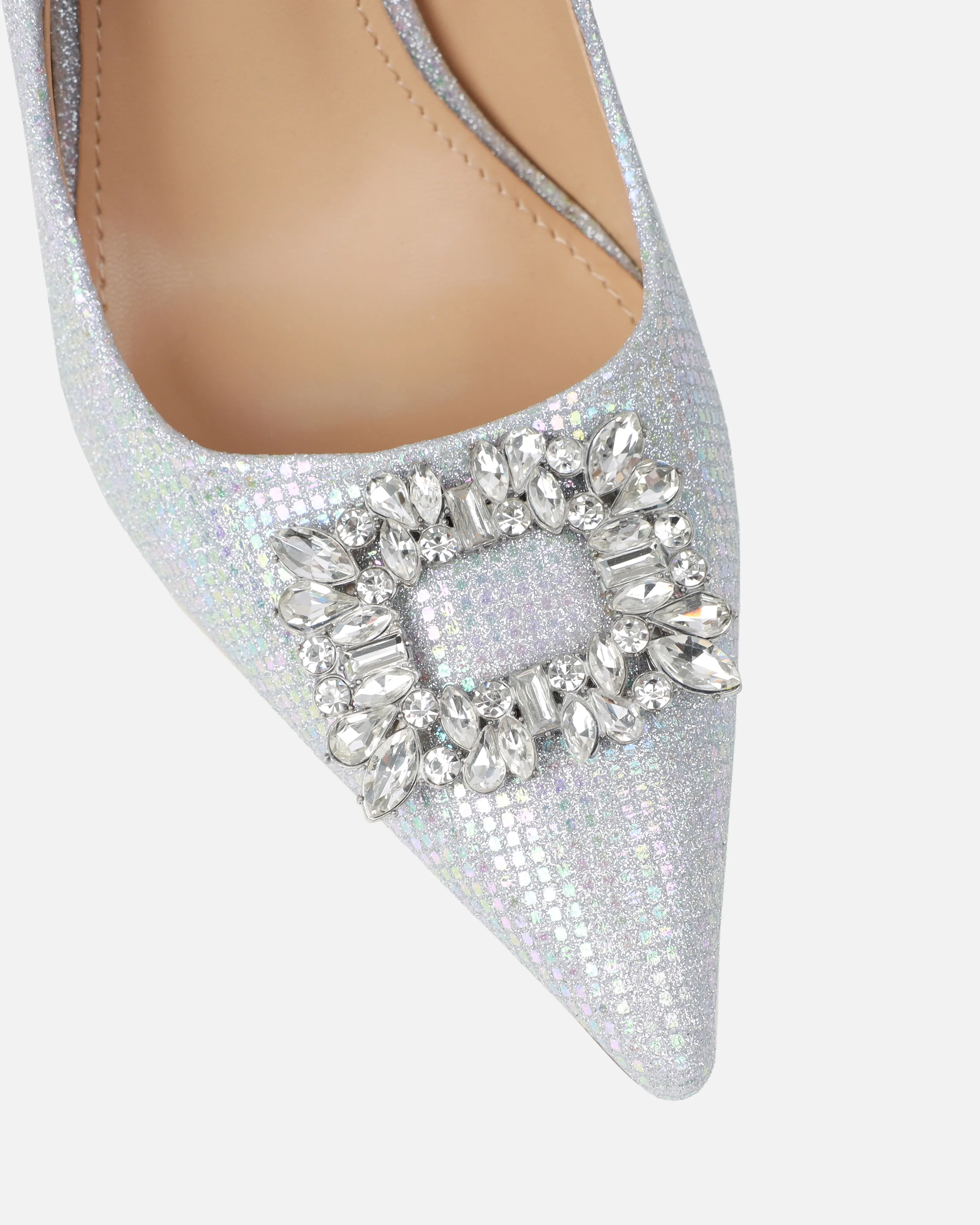 Sparks Silver Shimmer Diamante Court Shoes - Image 4