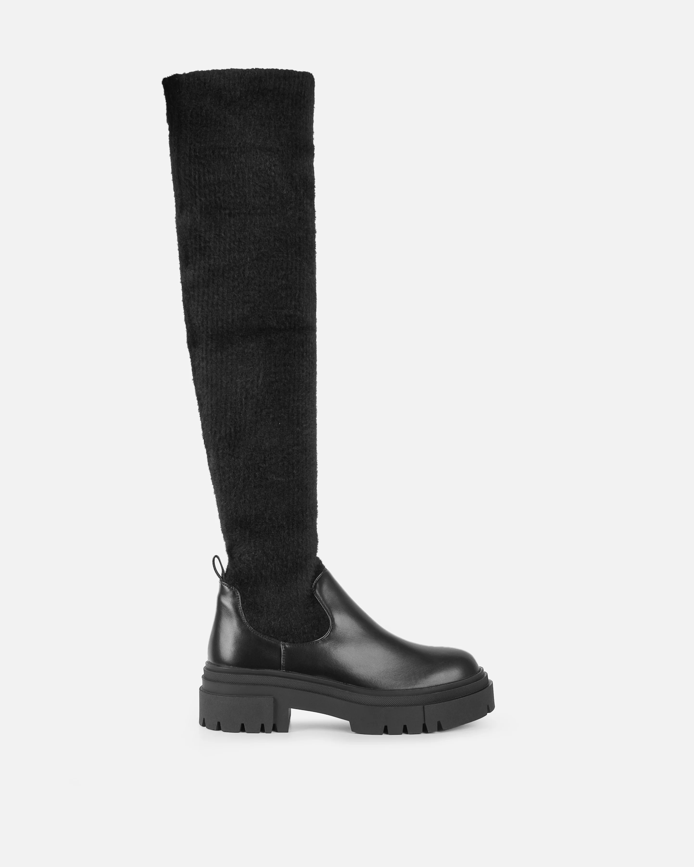 Stallone Black Over The Knee Fluffy Sock Boots - Image 2