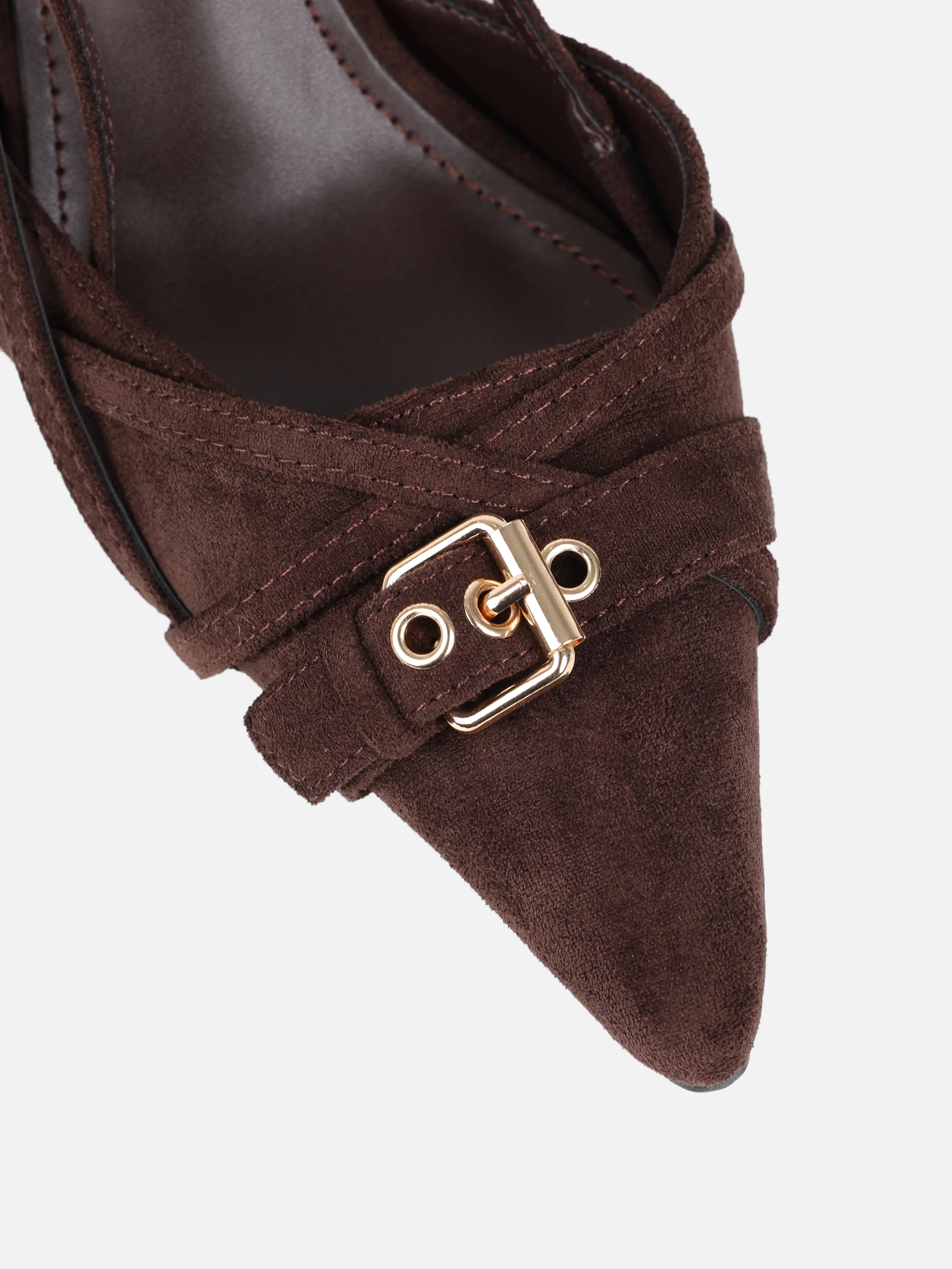 Stallone Brown Suede Buckle Detail Slingback Court Shoes - Image 4