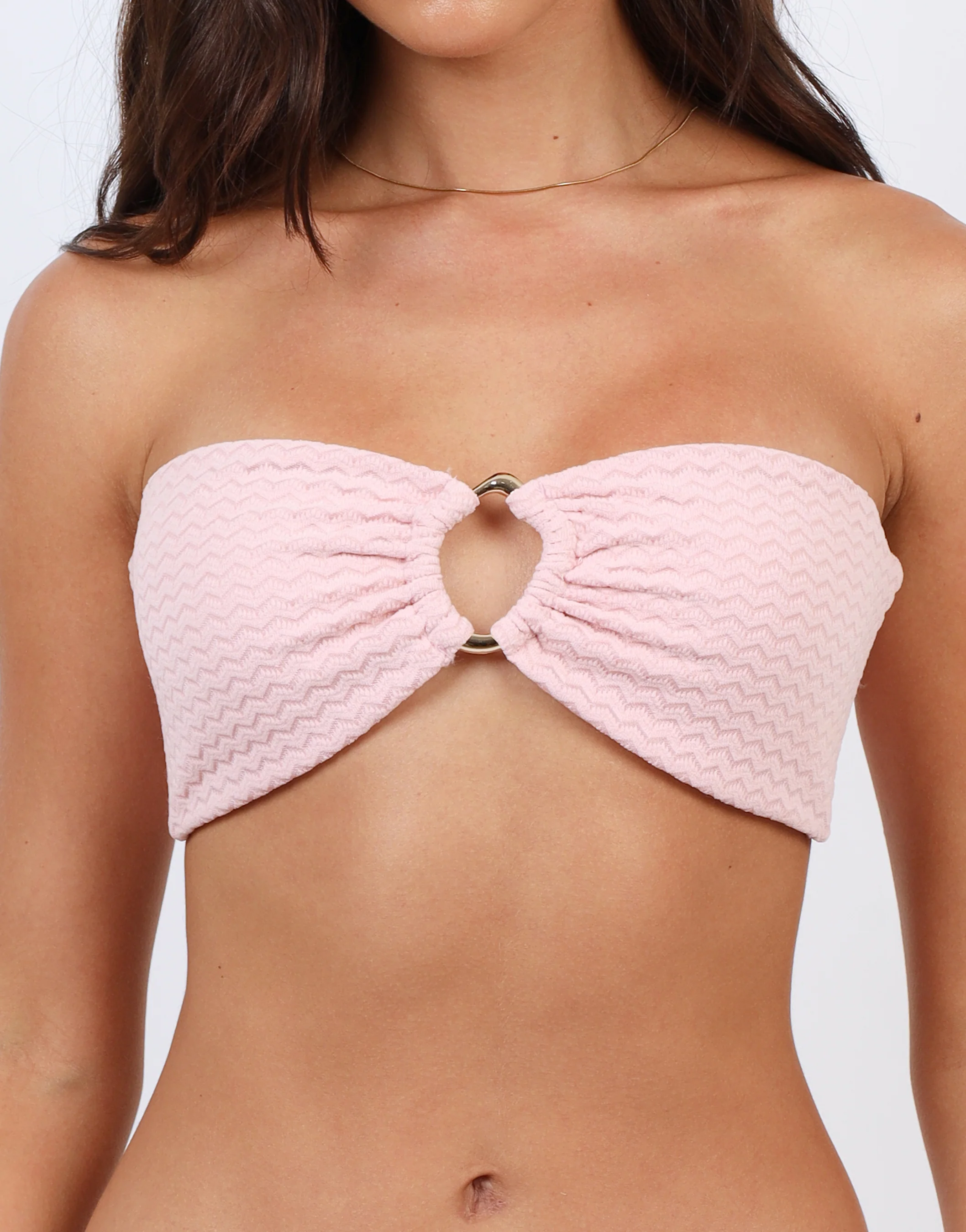 Summer Chevron Ring Detail Halter Bikini Top In Pink - Image 2