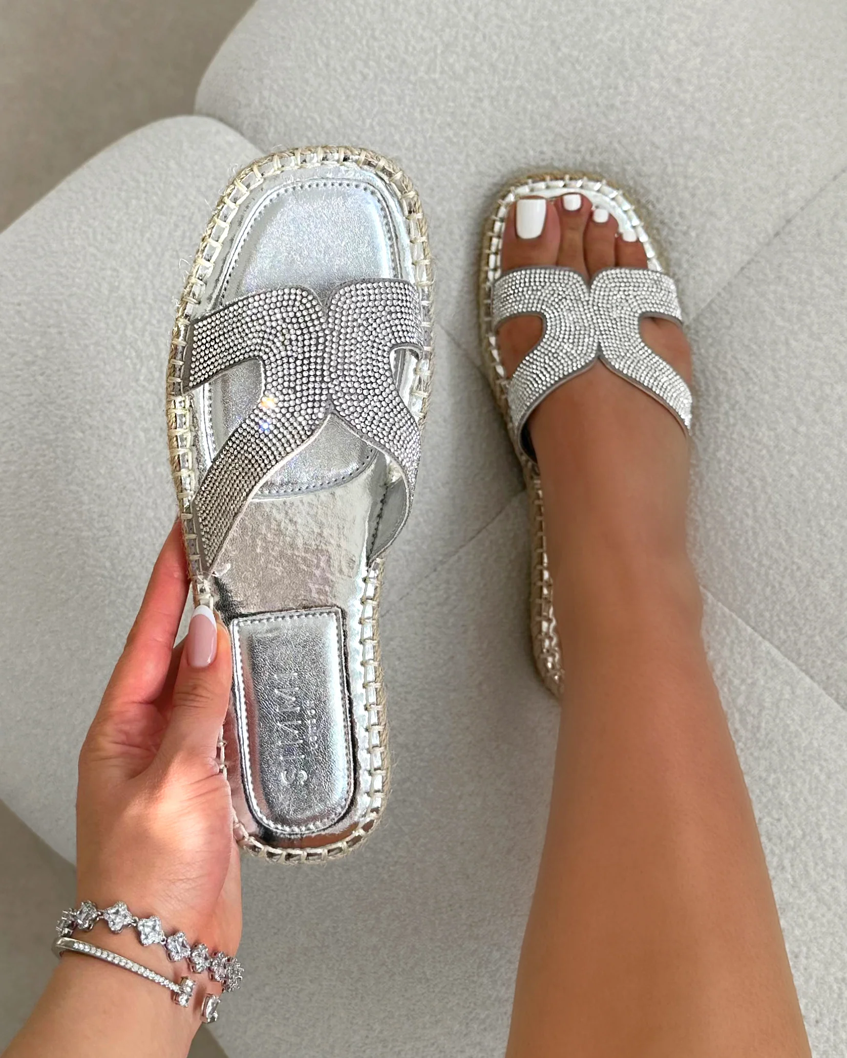 Sutton Silver Espadrille Slide Flat Sandals