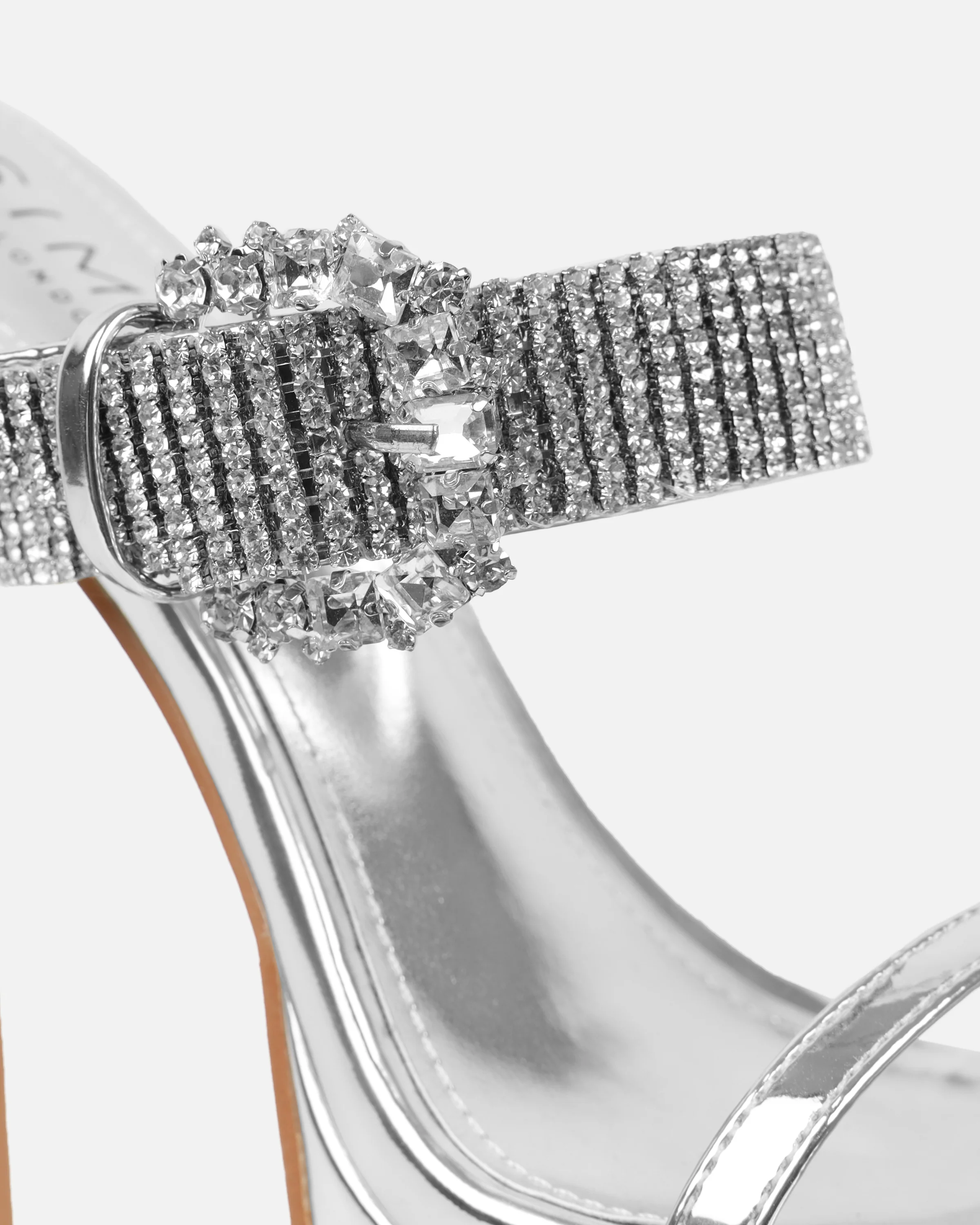 Syd Silver Mirror Diamante Buckle Platform Mules - Image 4
