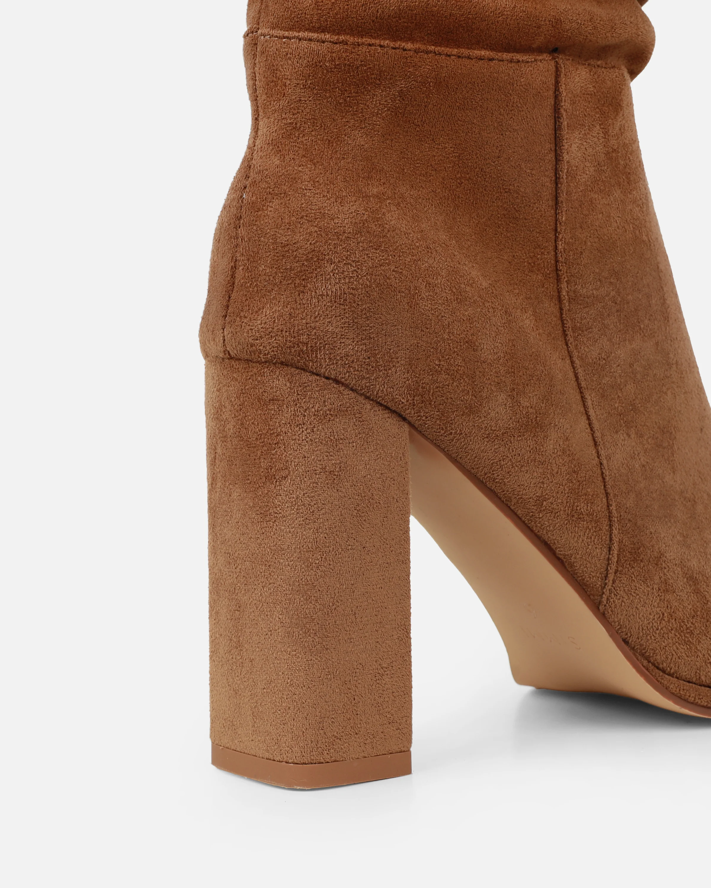 Sylvestor Tan Faux Suede Block Heel Slouch Knee High Boots - Image 3