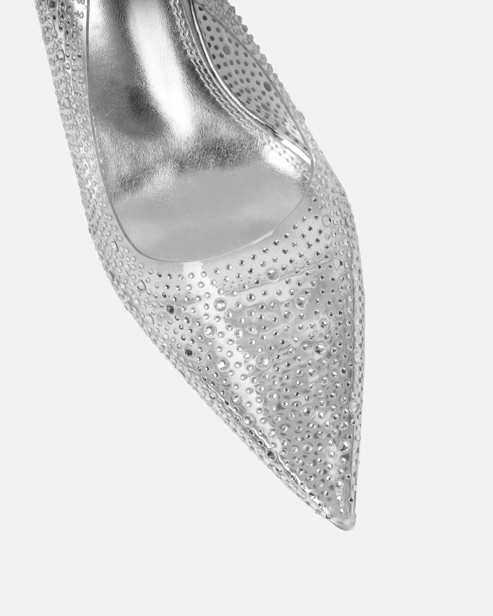 Tahoe Clear Diamante Silver Mirror Court Shoes - Image 4