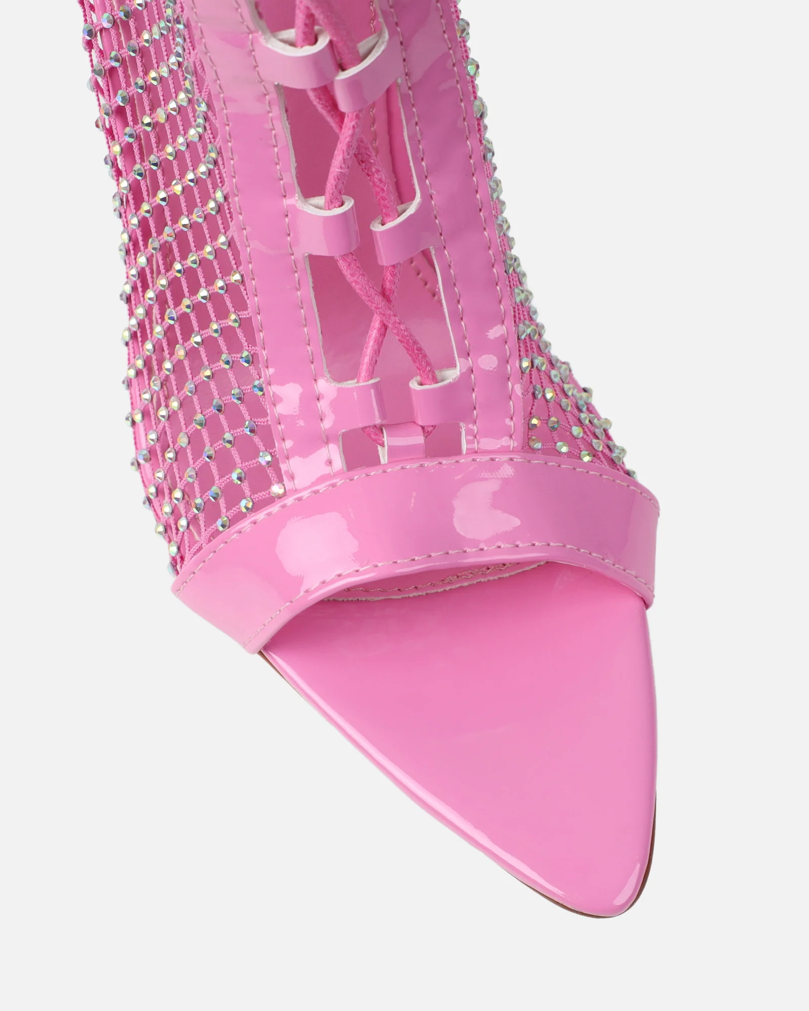 Talitha Bright Pink Diamante Lace Up Thigh High Heels - Image 4
