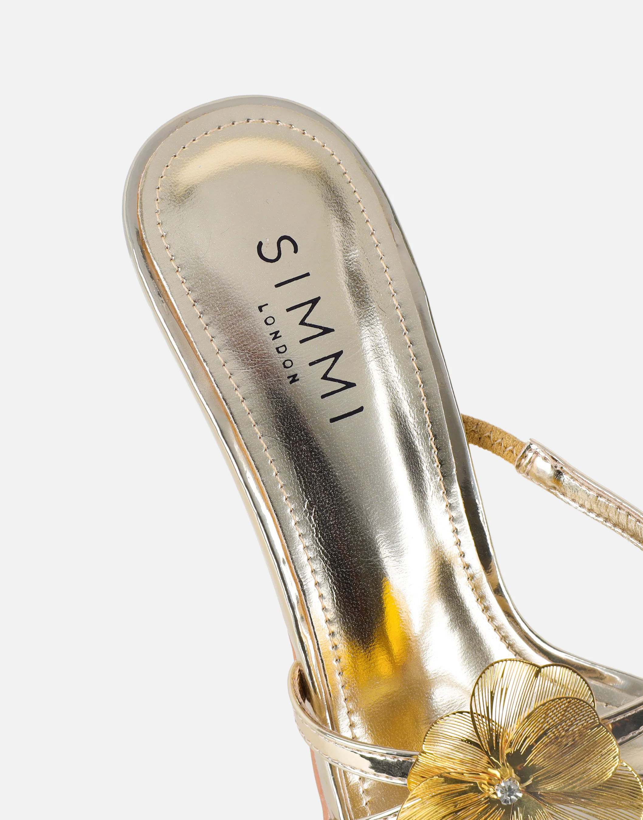 Tandy Gold Mirror Flower Detail Mules - Image 3