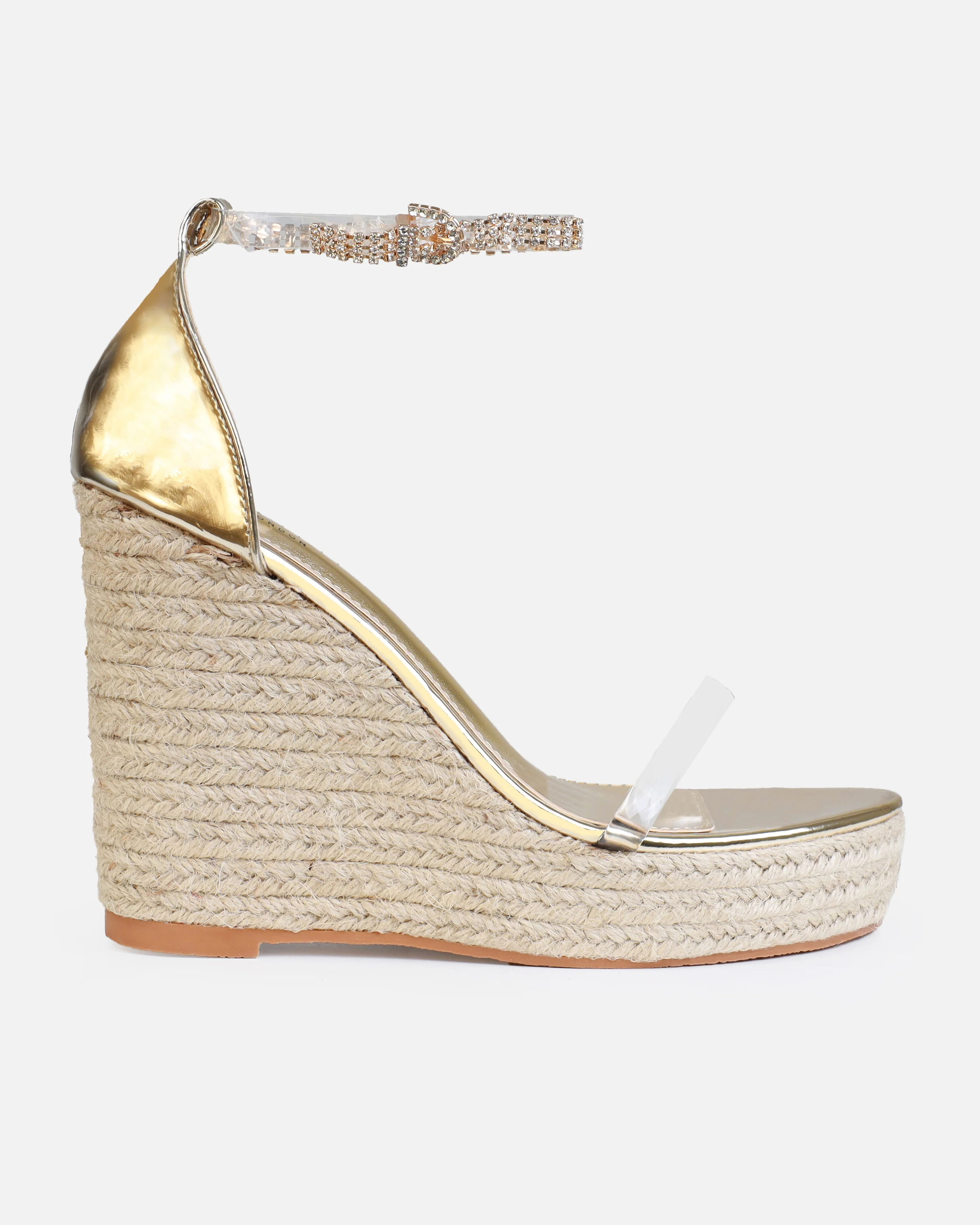 Tasha Ghouri Cove Gold Clear Diamante Wedges - Image 2