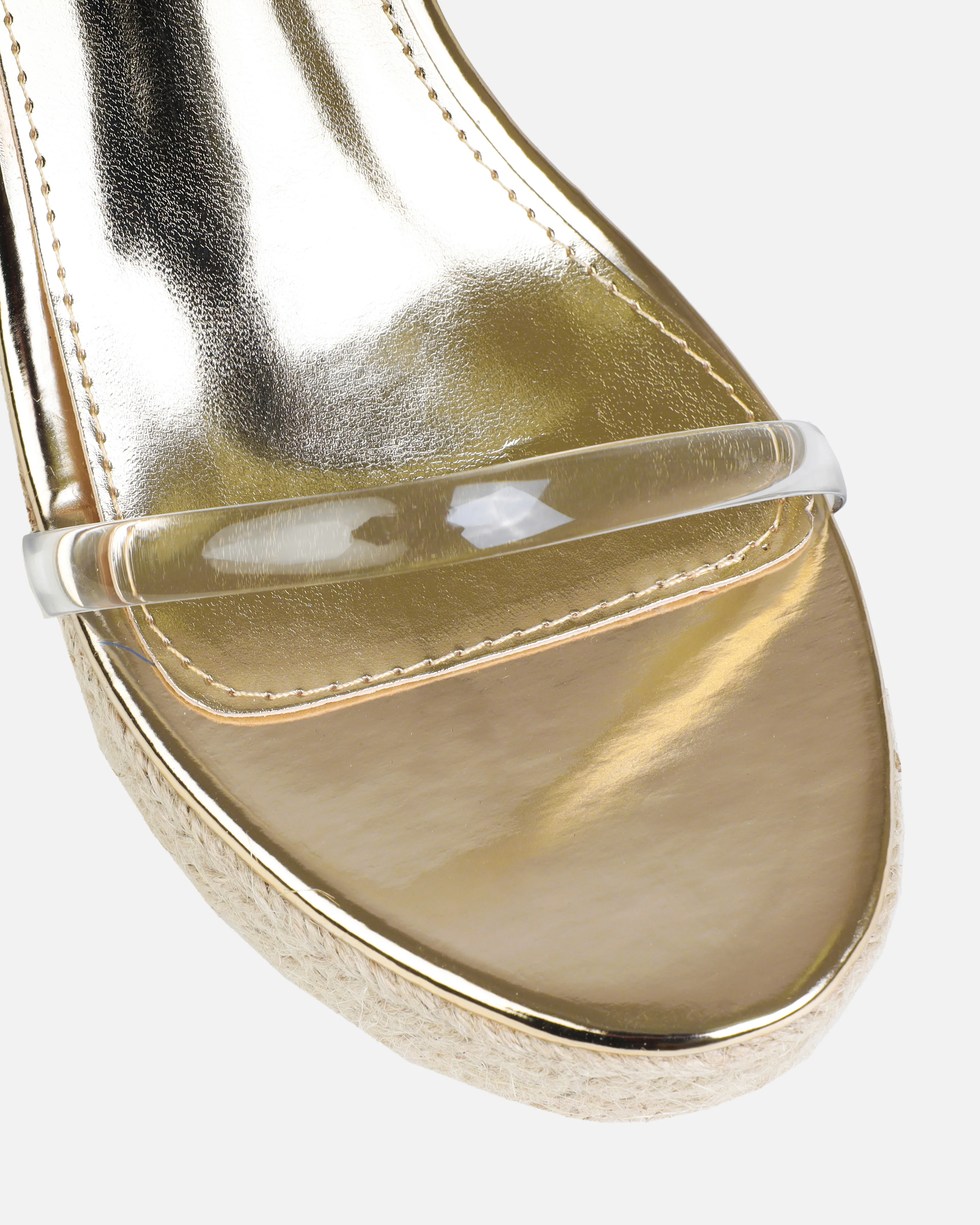 Tasha Ghouri Cove Gold Clear Diamante Wedges - Image 4