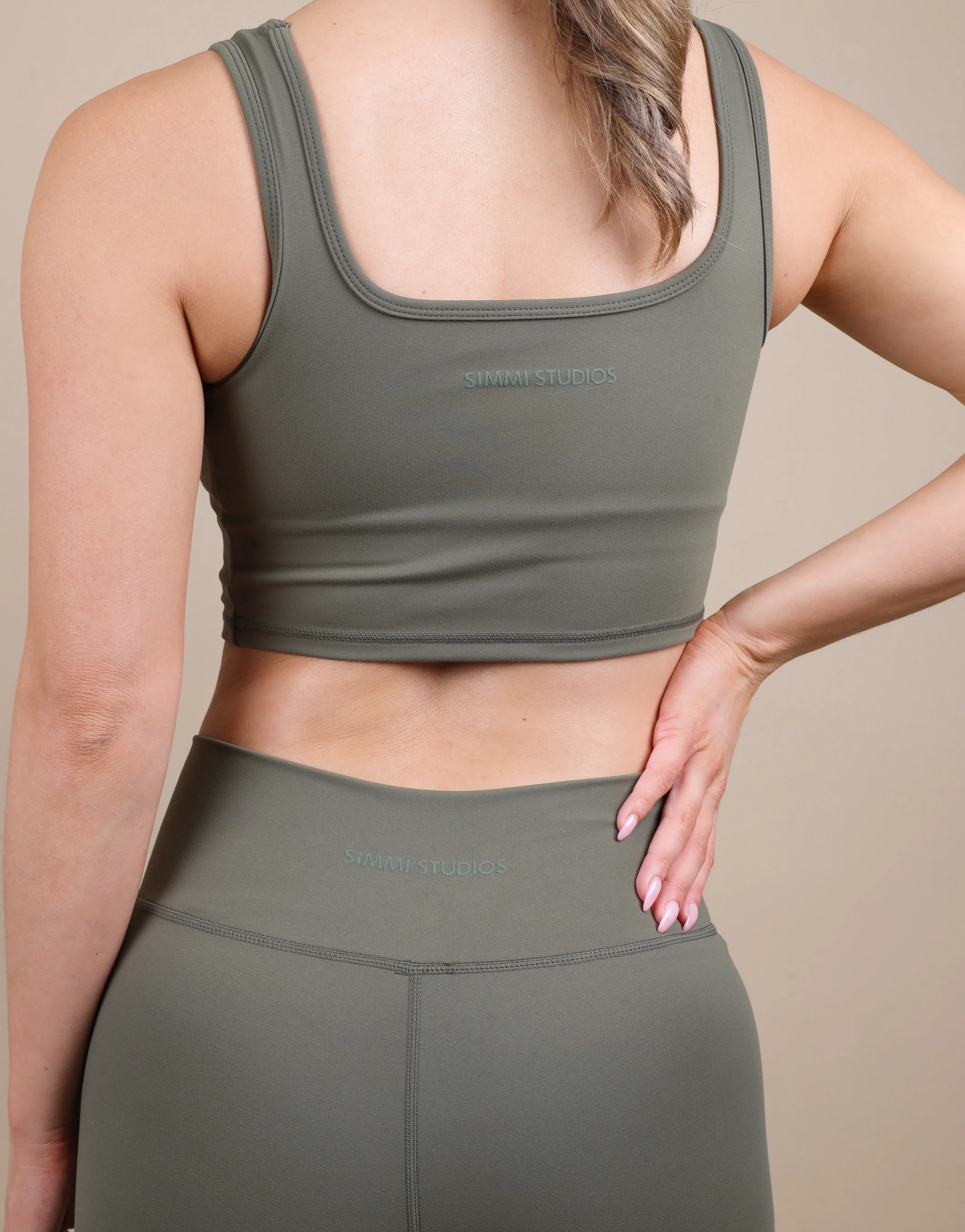 Teagan Square Neck Cropped Tank Top In Olive - Image 5