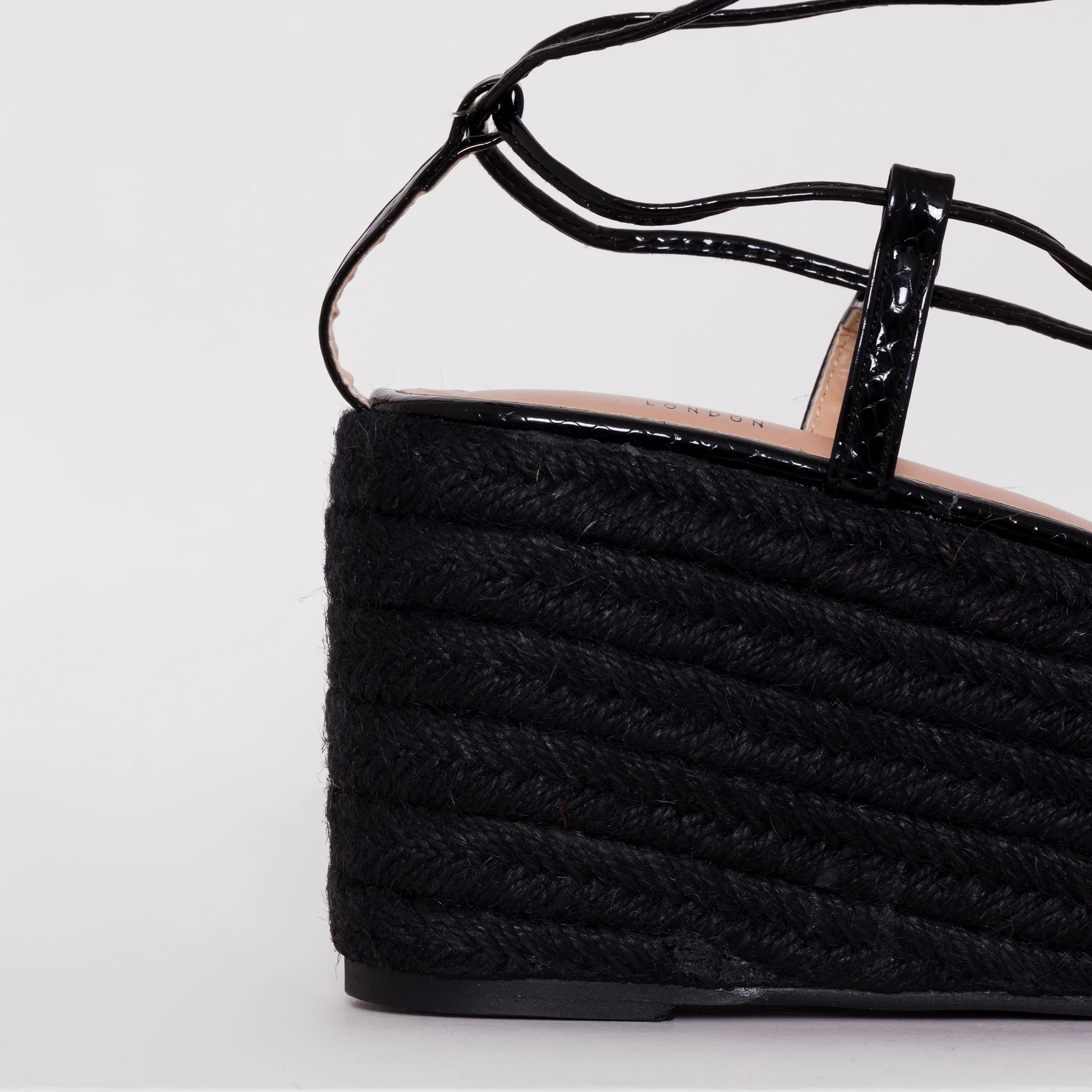Terisa Black Patent Snake Print Espadrille Flatforms - Image 4