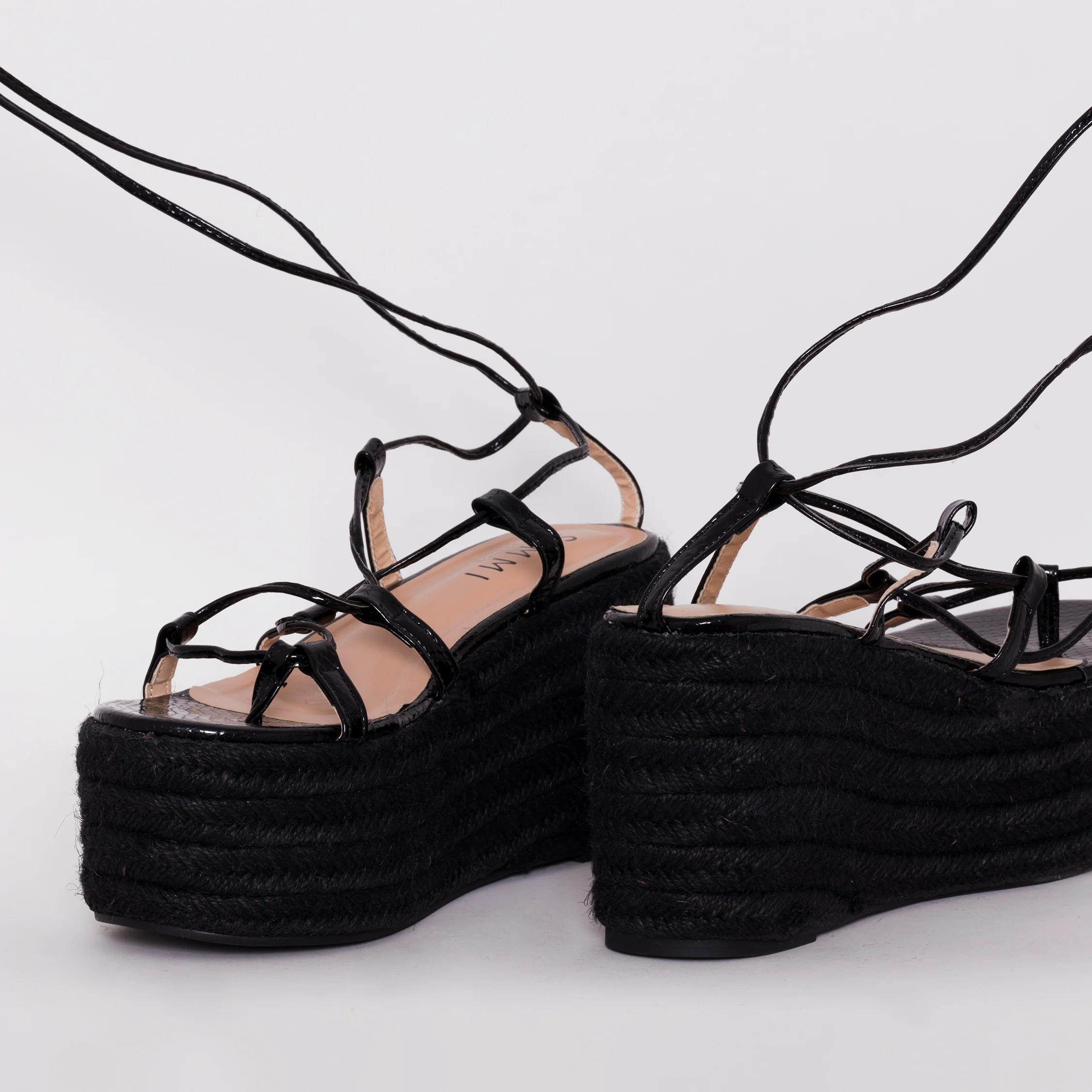 Terisa Black Patent Snake Print Espadrille Flatforms - Image 5