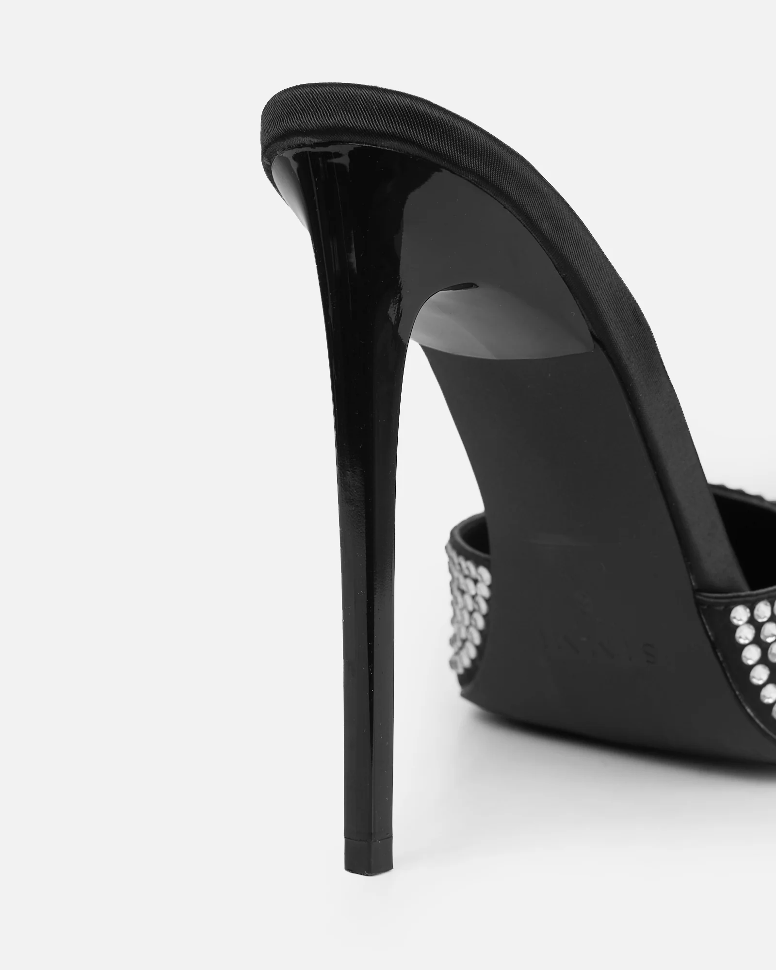Thia Black Satin Diamante Mules - Image 3