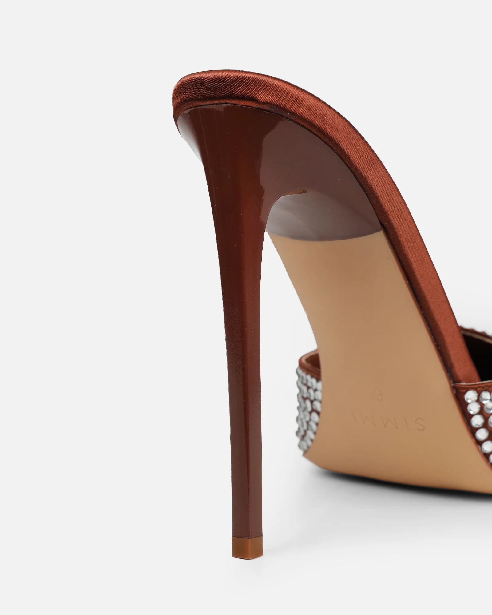 Thia Brown Satin Diamante Mules - Image 3