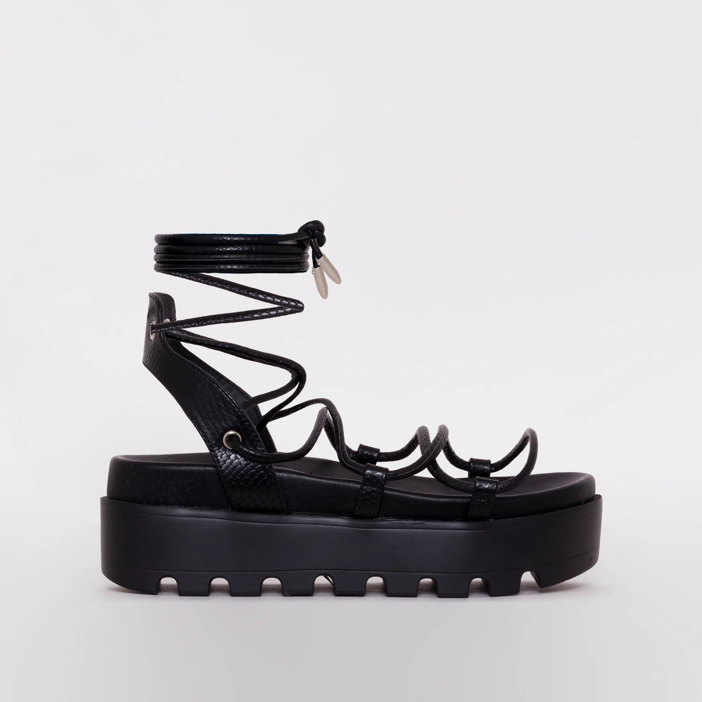 Thoma Black Lizard Print Lace Up Flatforms - Image 2
