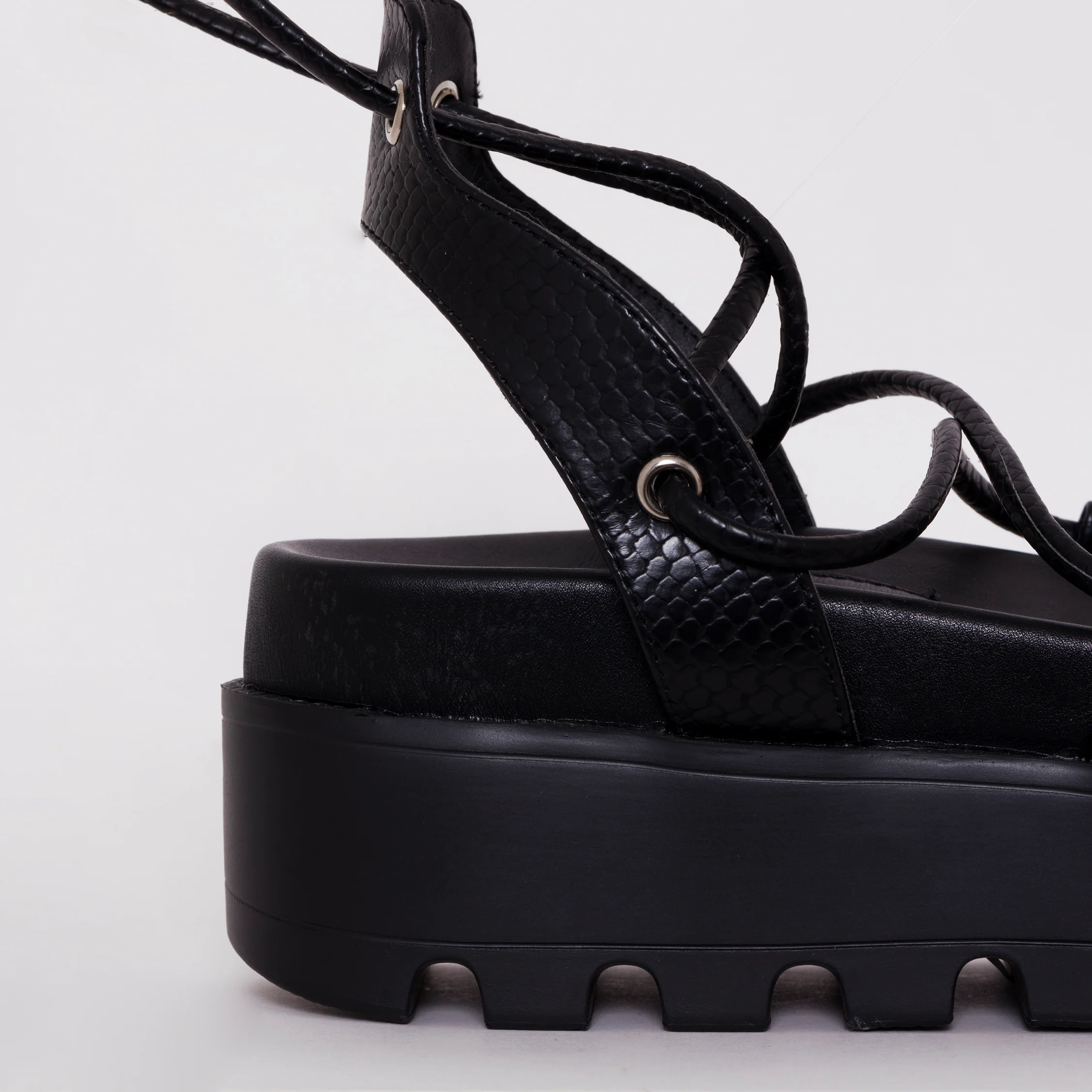 Thoma Black Lizard Print Lace Up Flatforms - Image 4