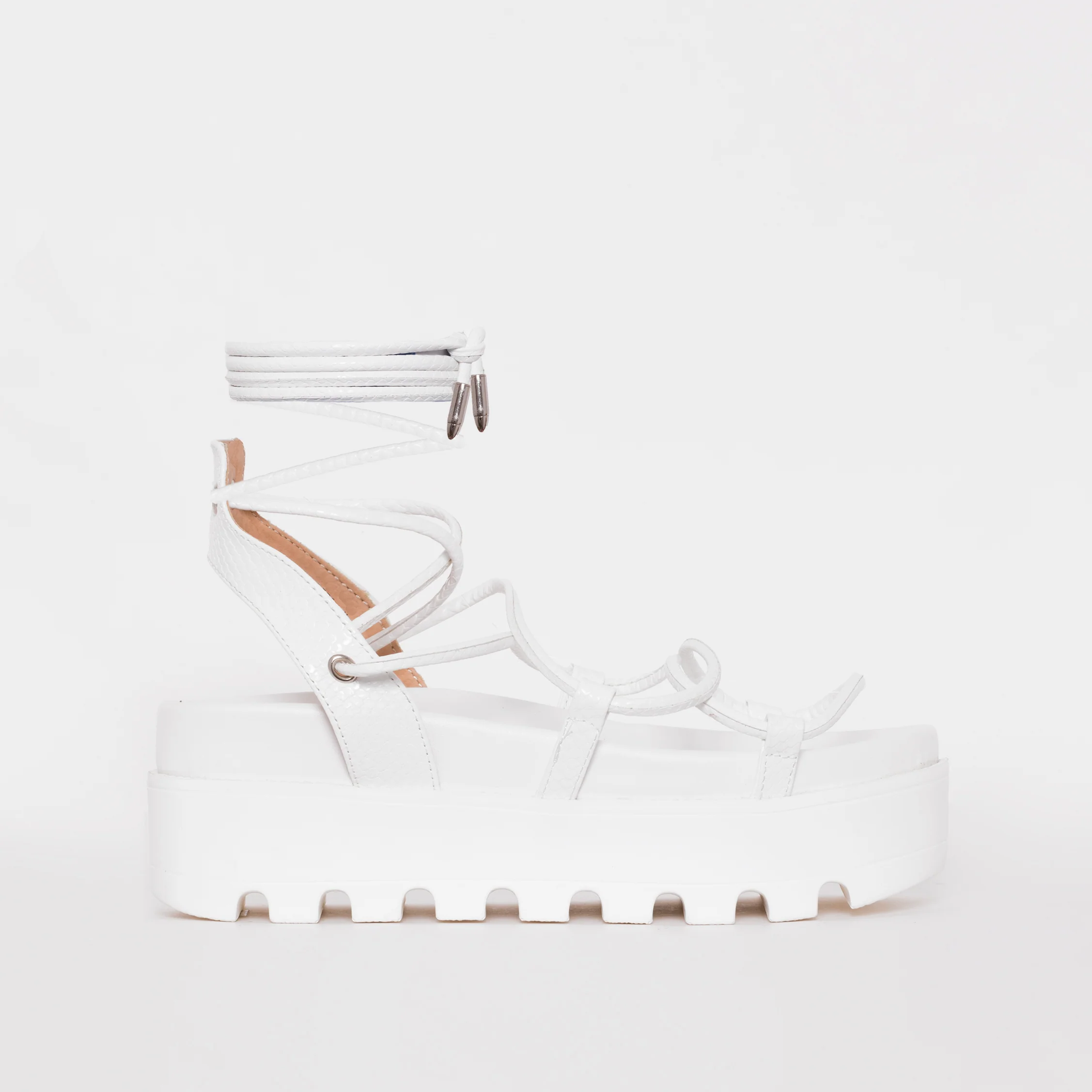 Thoma White Lizard Print Lace Up Flatforms - Image 2