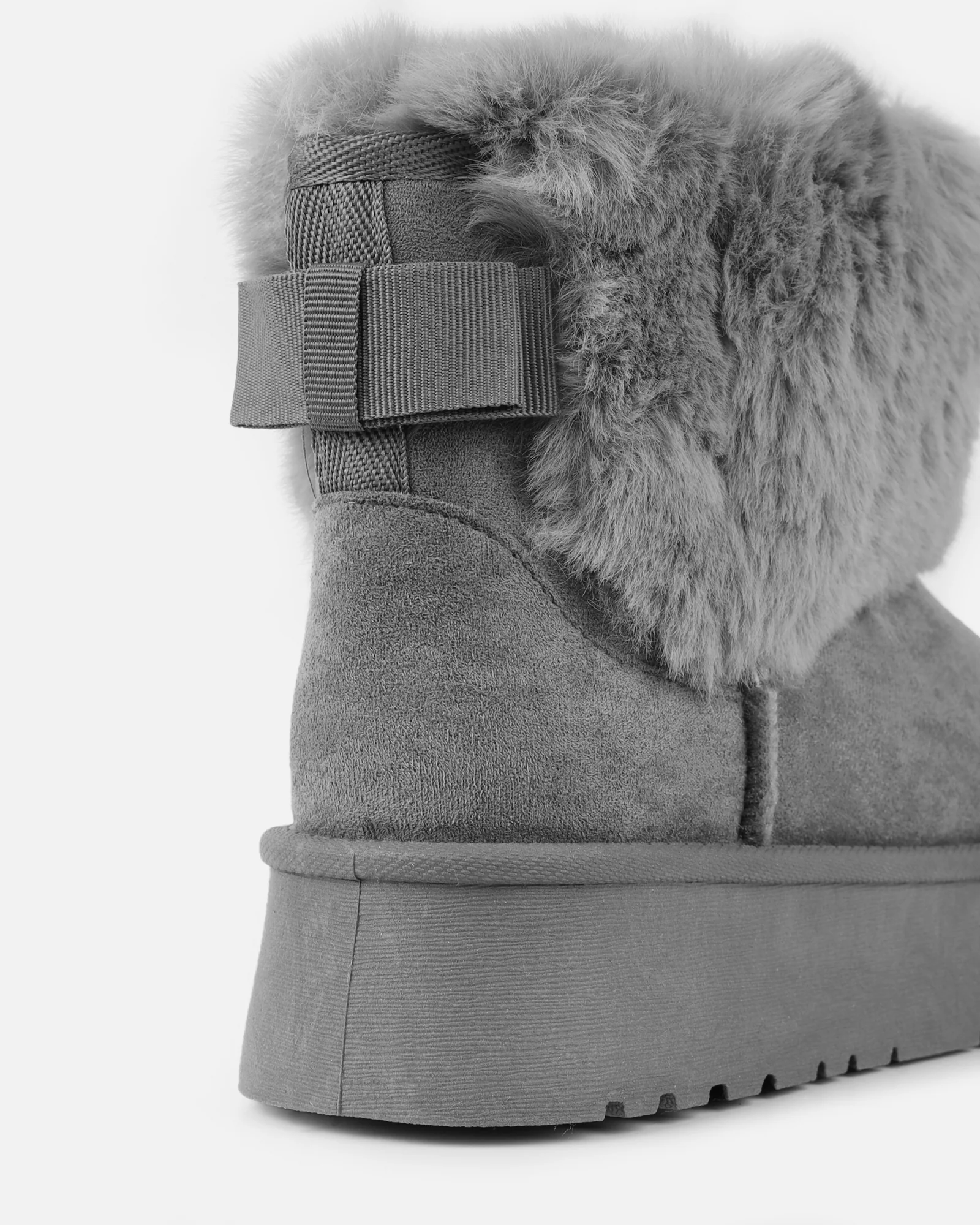 Tomiee Grey Faux Suede Fur Trimmed Ankle Boots - Image 3